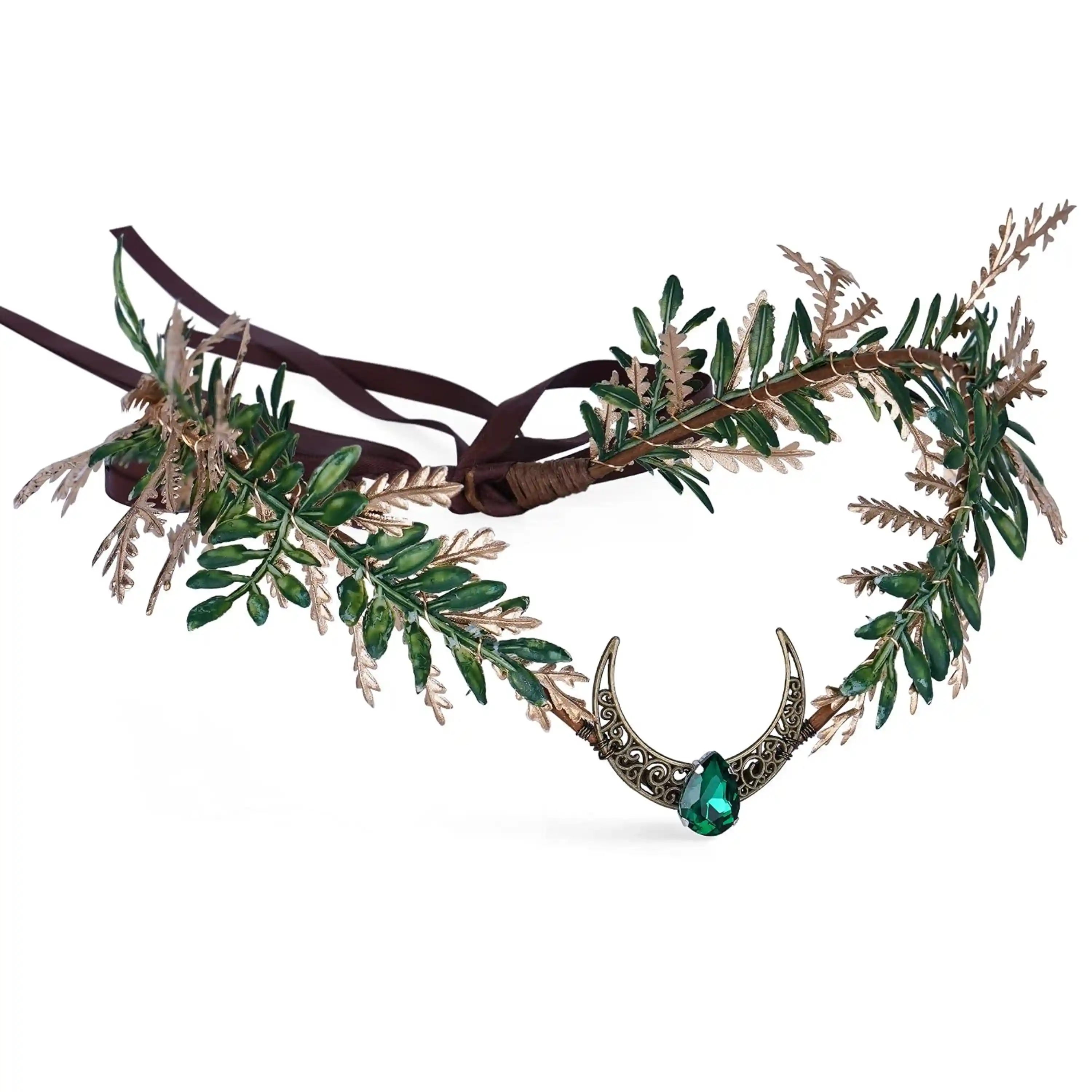 MOSTORY Moon Flower Fairy Crown Woodland Elven Circlet Floral Headband for Women Renaissance Cosplay