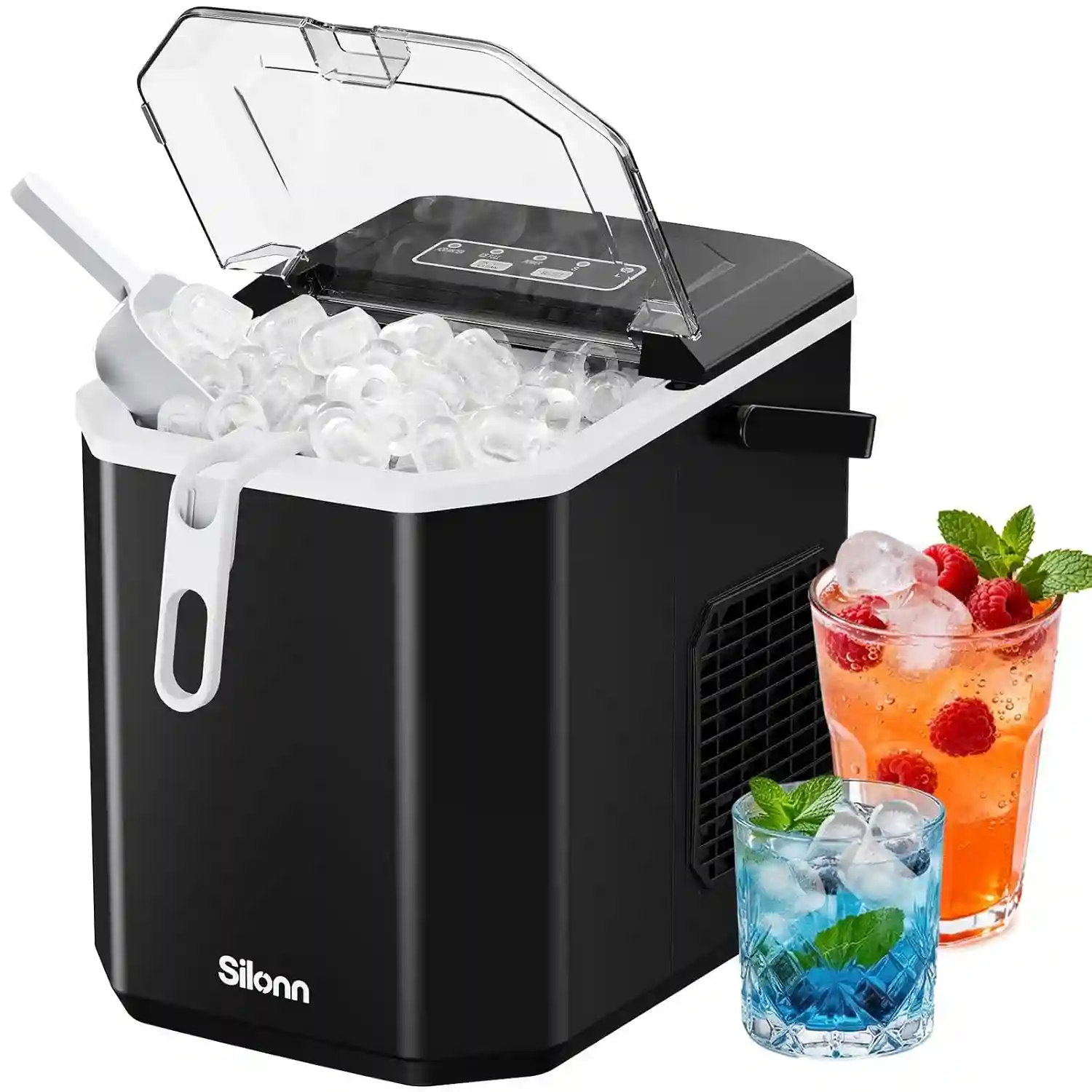 Silonn Countertop Portable Ice Maker Machine with Sturdy Carry Handle and Self Cleaning Function
