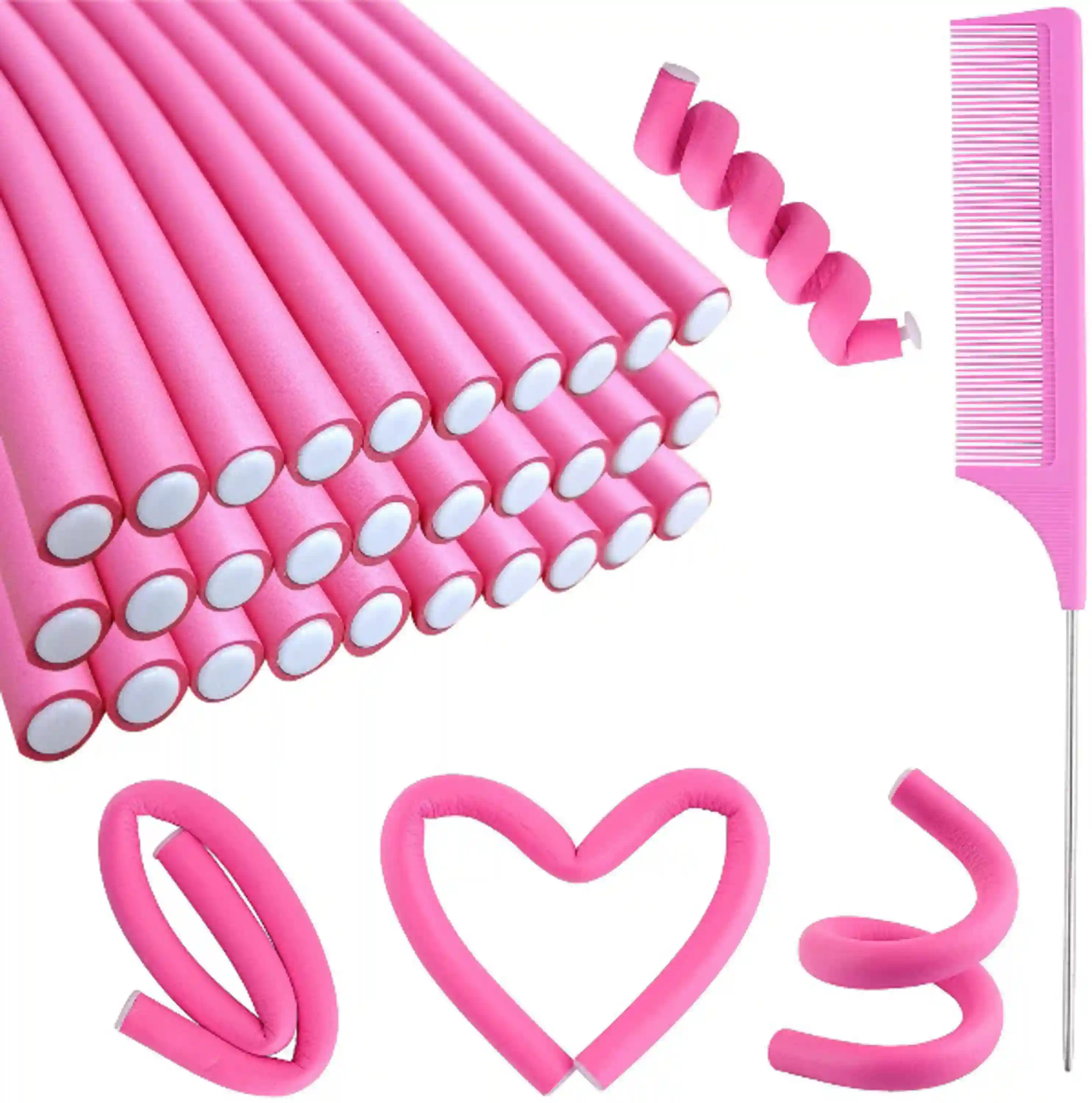 Buytta 31-Piece Heatless Twist Foam Hair Flexi Rod Rollers Set with Steel Pintail Comb