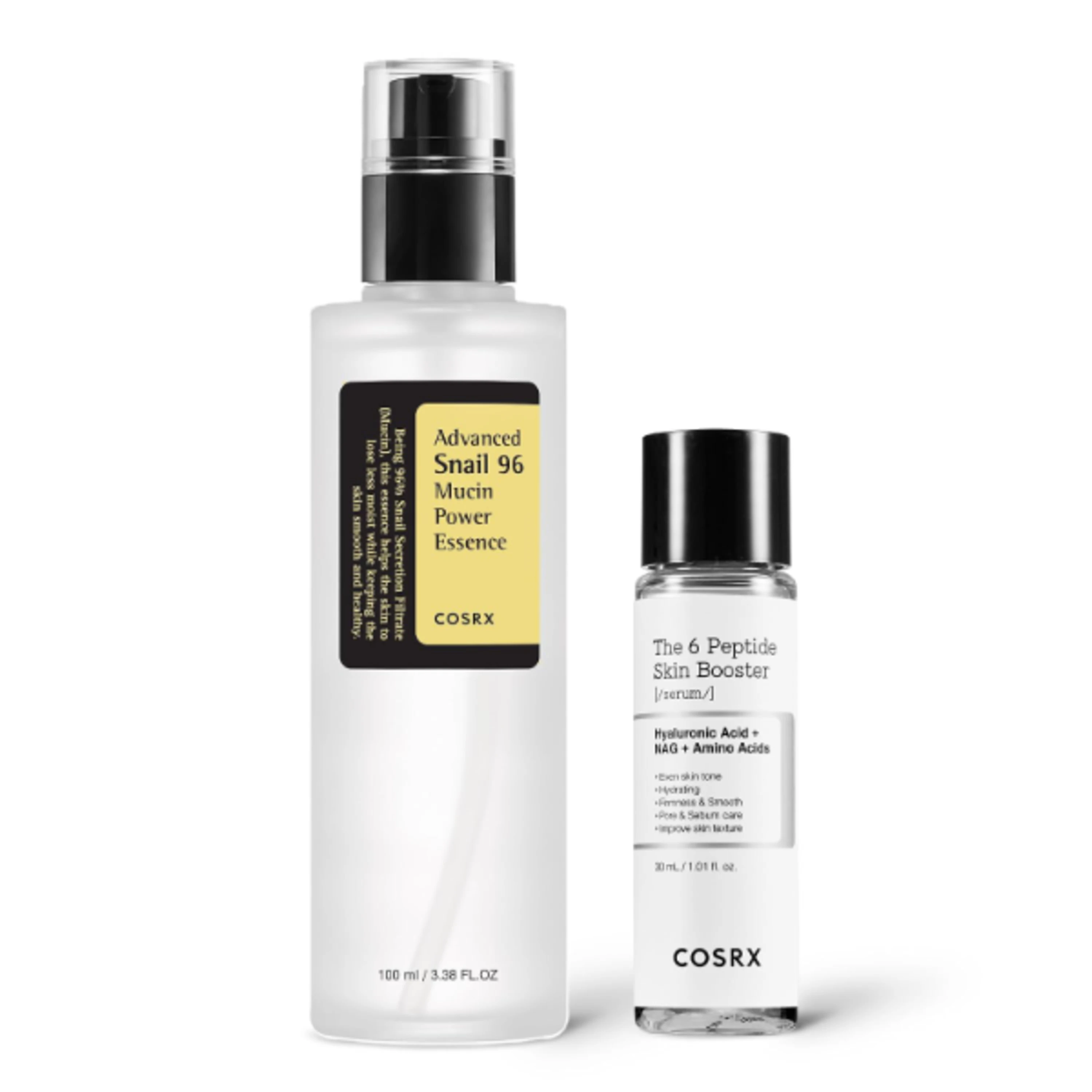 COSRX Snail Glow Booster Duo Snail Mucin 96 Percent Essence Plus Peptide Serum