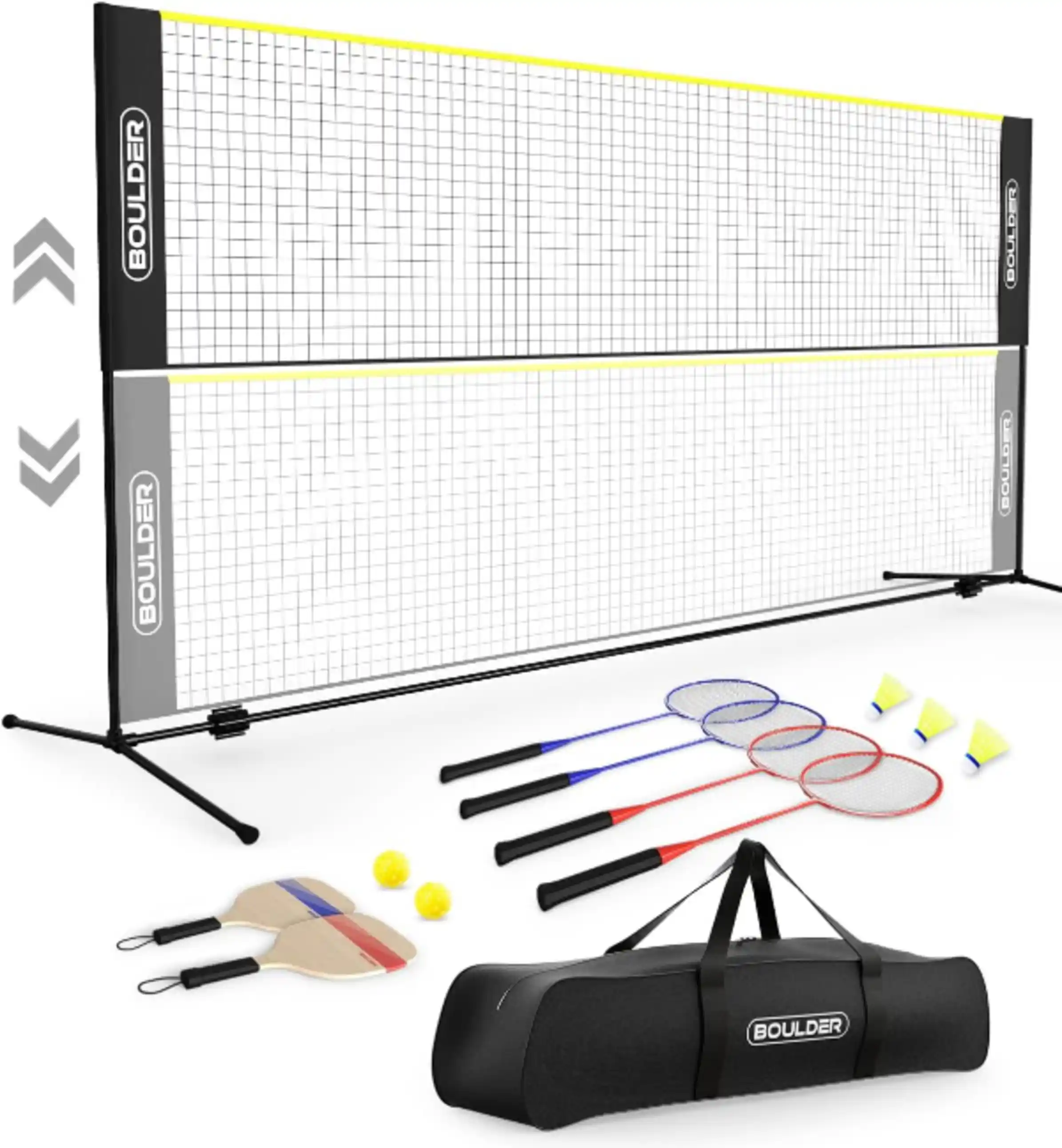 Boulder Portable Badminton Pickleball Net Set with Rackets and Balls