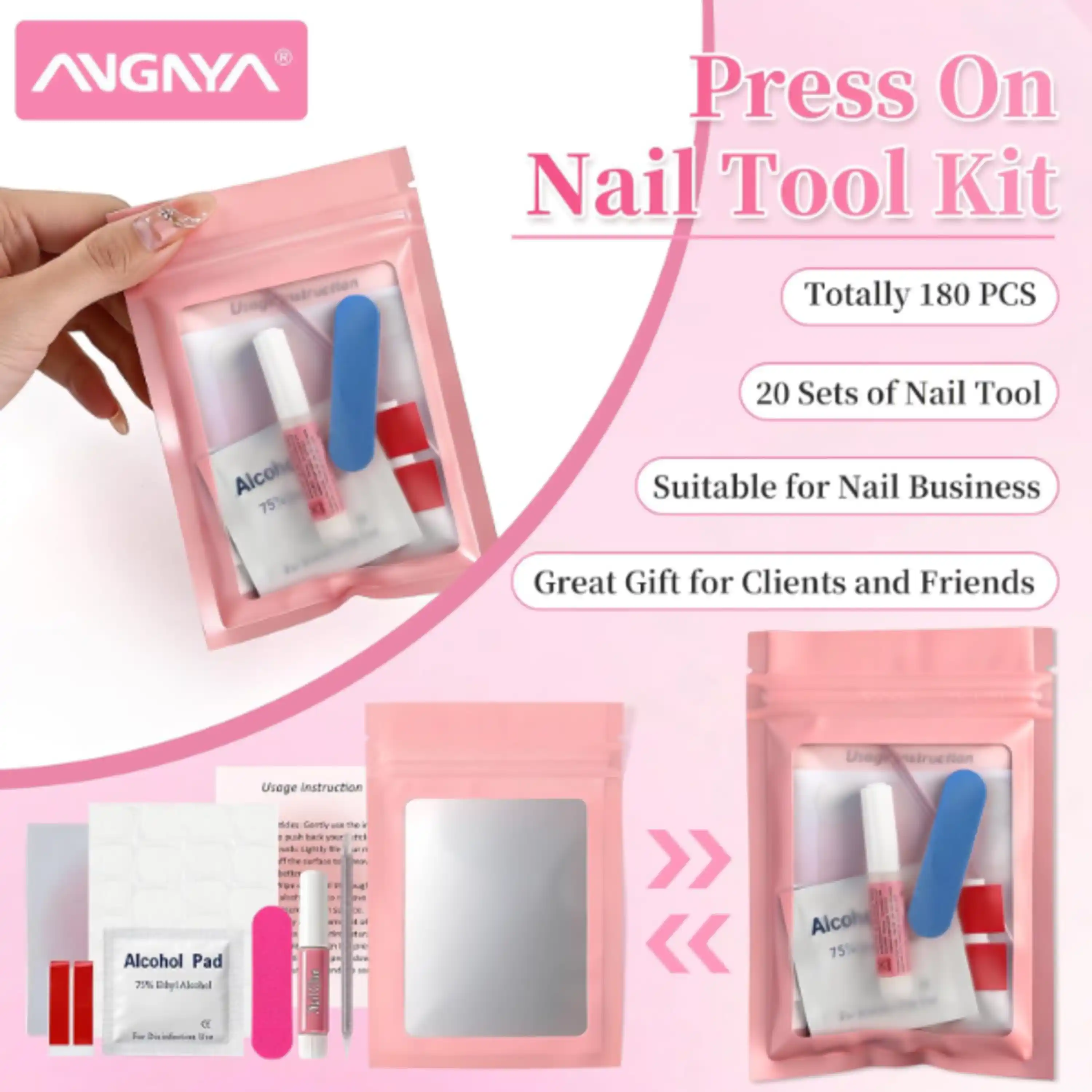 ANGNYA 20PCS 9-IN-1 Press On Nail Tool Kit Nail Prep Set