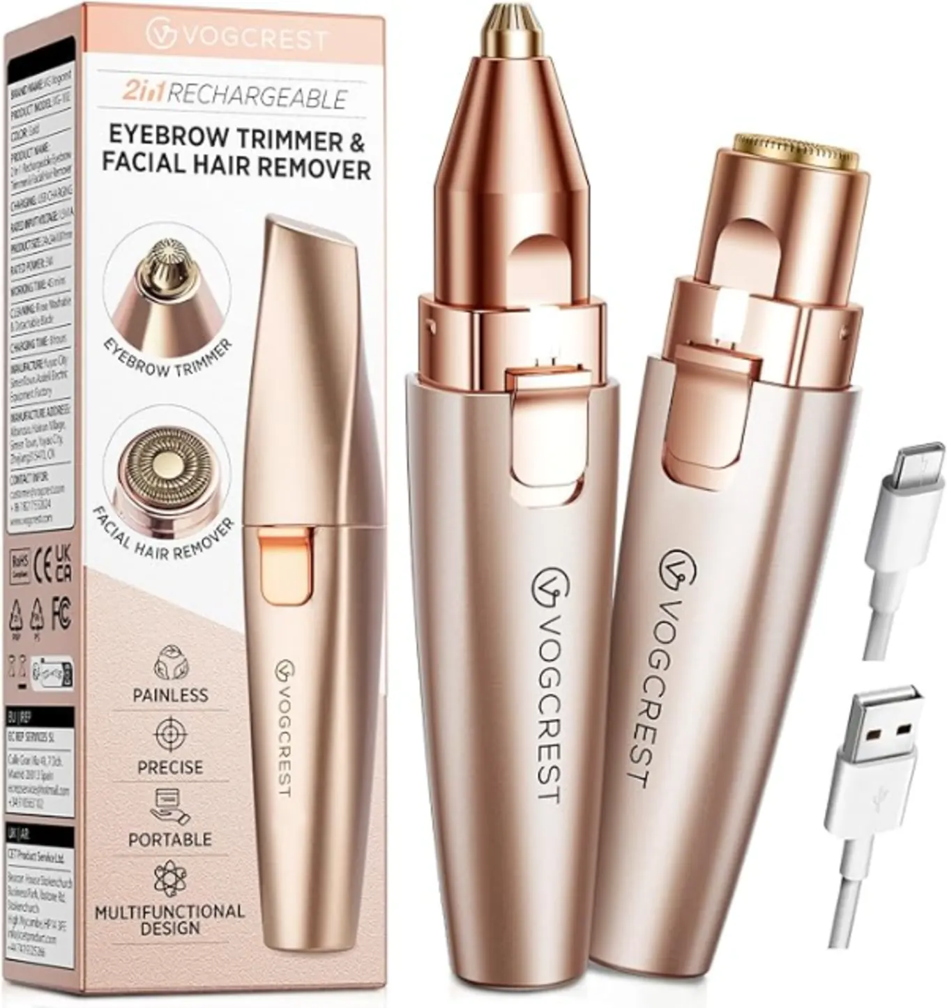 VG VOGCREST Eyebrow and Facial Trimmer 2 in 1 Rechargeable LED