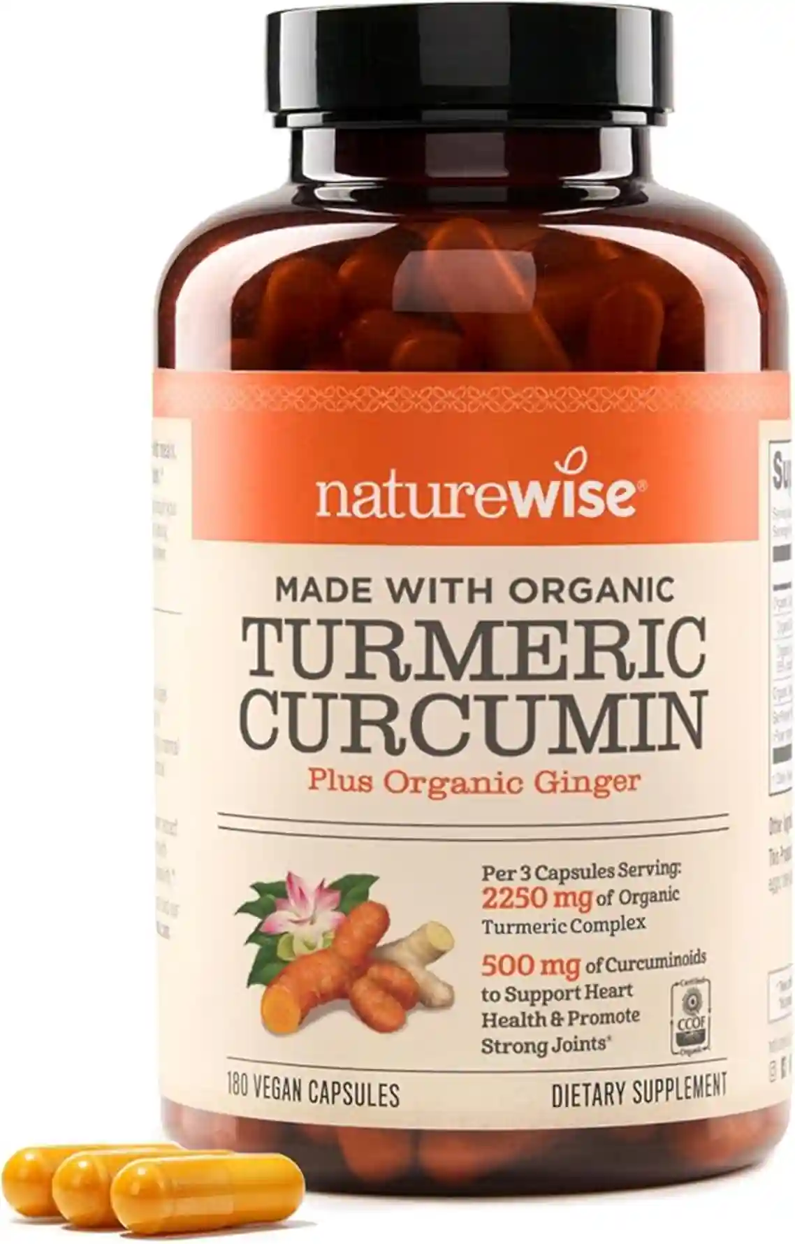 NatureWise Turmeric Curcumin 2250mg Supplement with BioPerine Black Pepper Extract 180 Capsules