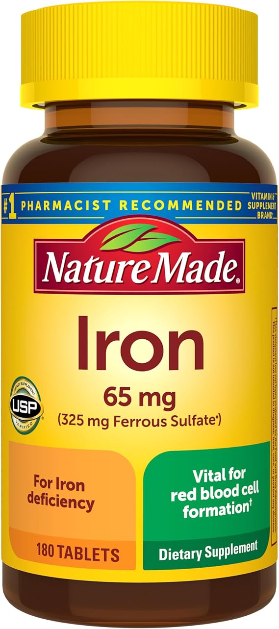 Nature Made Iron 65mg Ferrous Sulfate 325mg Dietary Supplement 180 Tablets