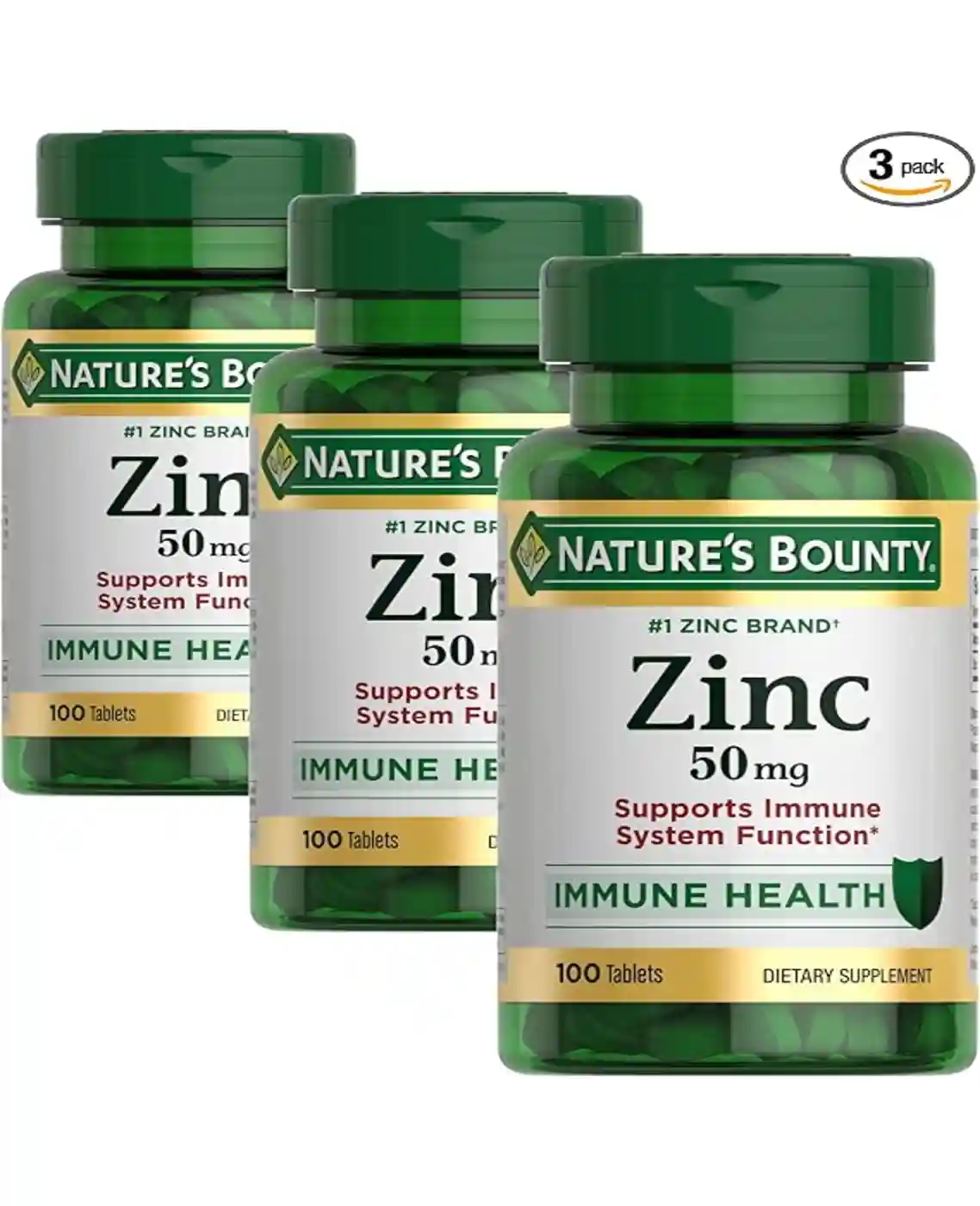 Natures Bounty Zinc 50mg Immune System Skin and Antioxidant Support Vegetarian Caplets Pack of 3