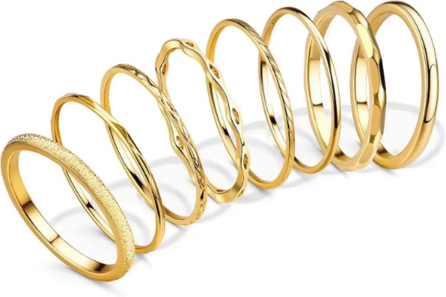 YADOCA 8Pcs Thin Gold Stackable Rings for Women Non Tarnish Stainless Steel