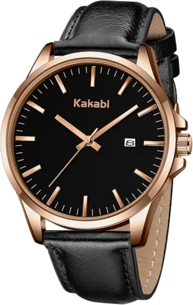 Kakabi Men's Minimalist Leather Analog Quartz Date Watch Fashion Casual Waterproof Wrist Watch