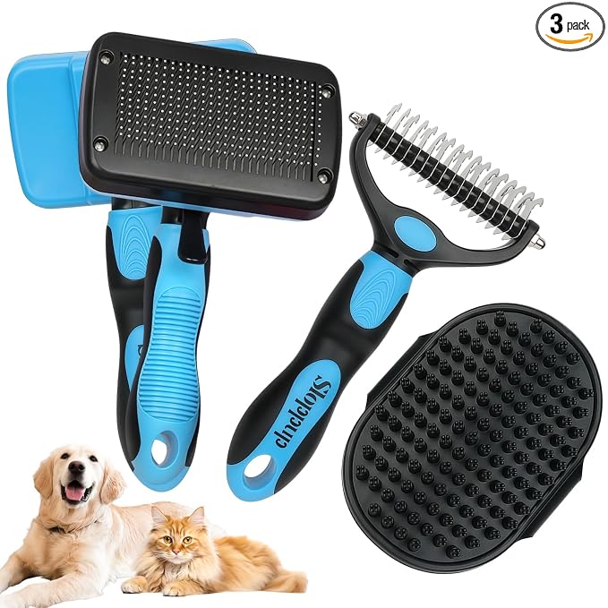 Histotree Three Piece Pet Grooming Kit Dematting Comb Slicker Brush Bath Massage Brush