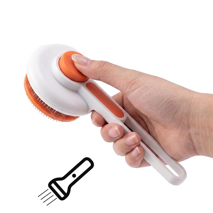 Self Cleaning Cat Dog Brush Pet Deshedding Grooming Comb Fine Stainless Steel Teeth