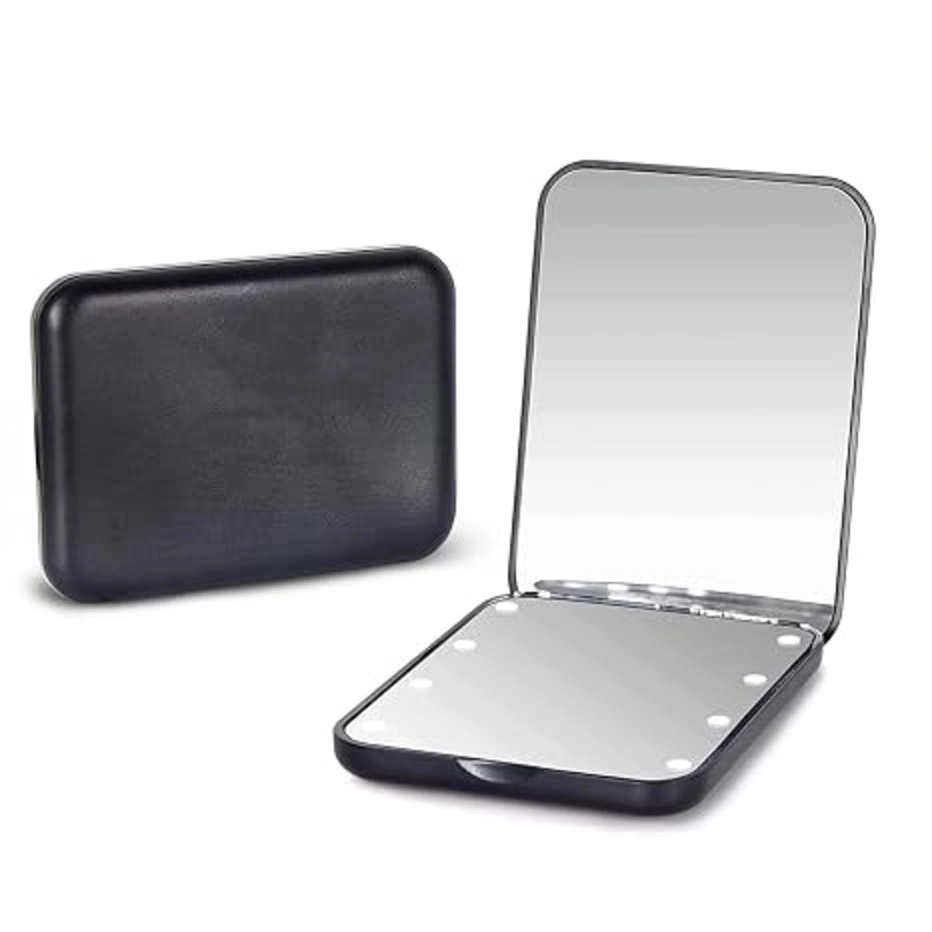 Kintion Pocket Mirror 1X 3X Magnification LED Compact Mirror Black