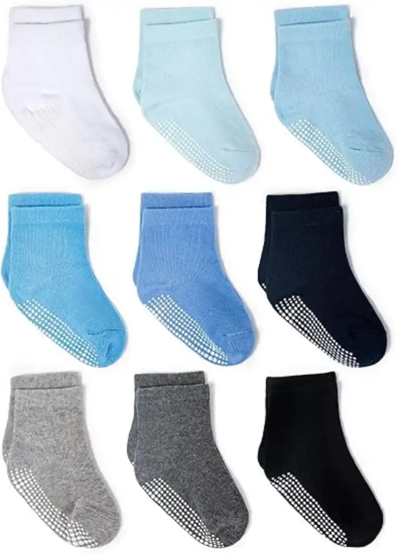 ZAPLES Baby Non Slip Grip Crew Socks with Anti Skid Soles