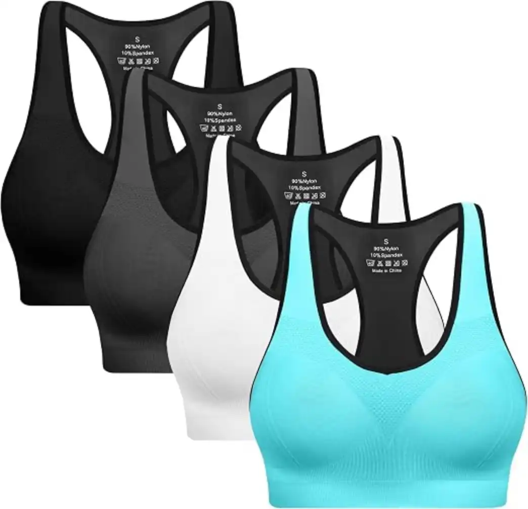 BHRIWRPY Racerback Sports Bras for Women 4 Pack High Impact Workout Tops