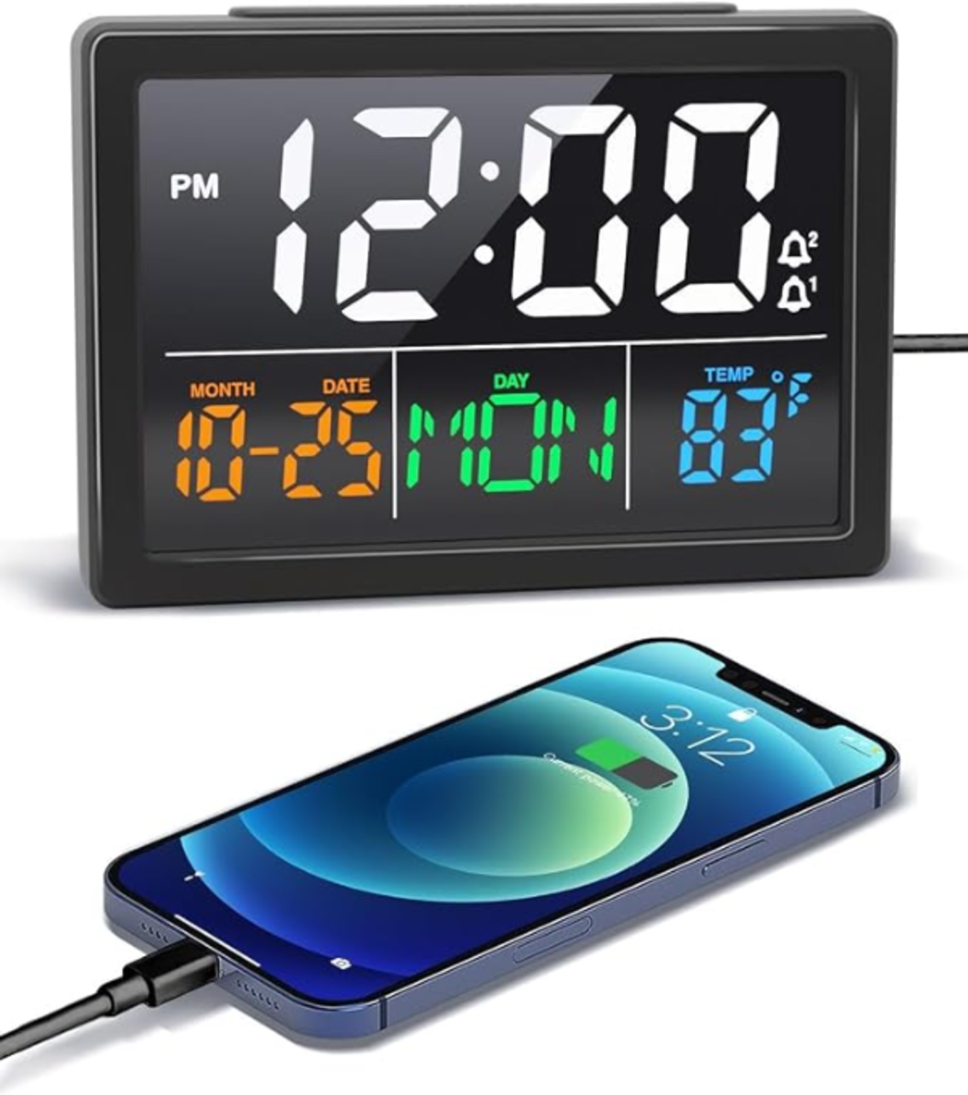 JALL Digital Electric Alarm Clock with Temperature Date Display and Dual USB Ports