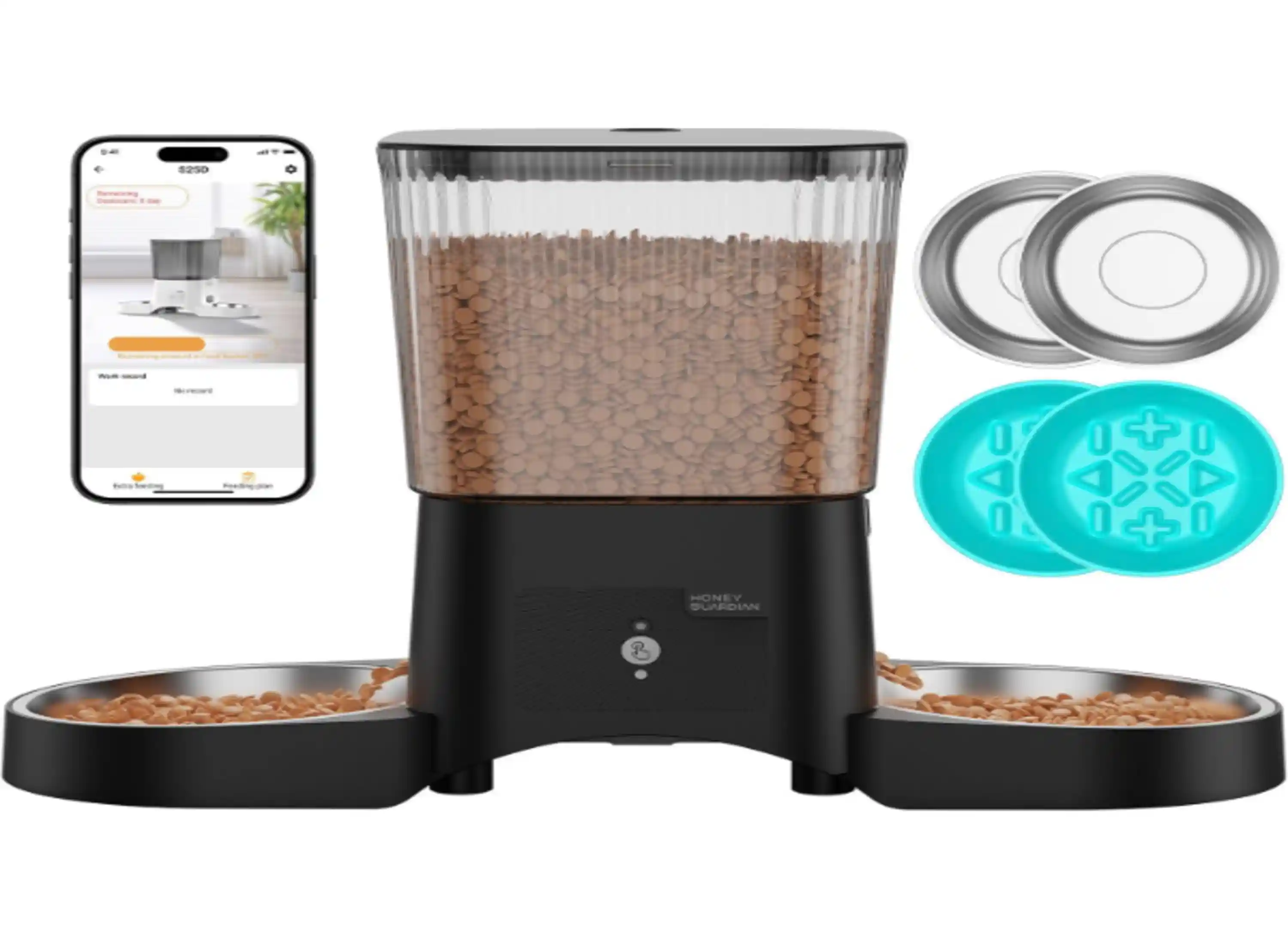 HoneyGuaridan Automatic Cat Feeder for 2 Cats 5L 2.4G 5G WiFi APP Control Black