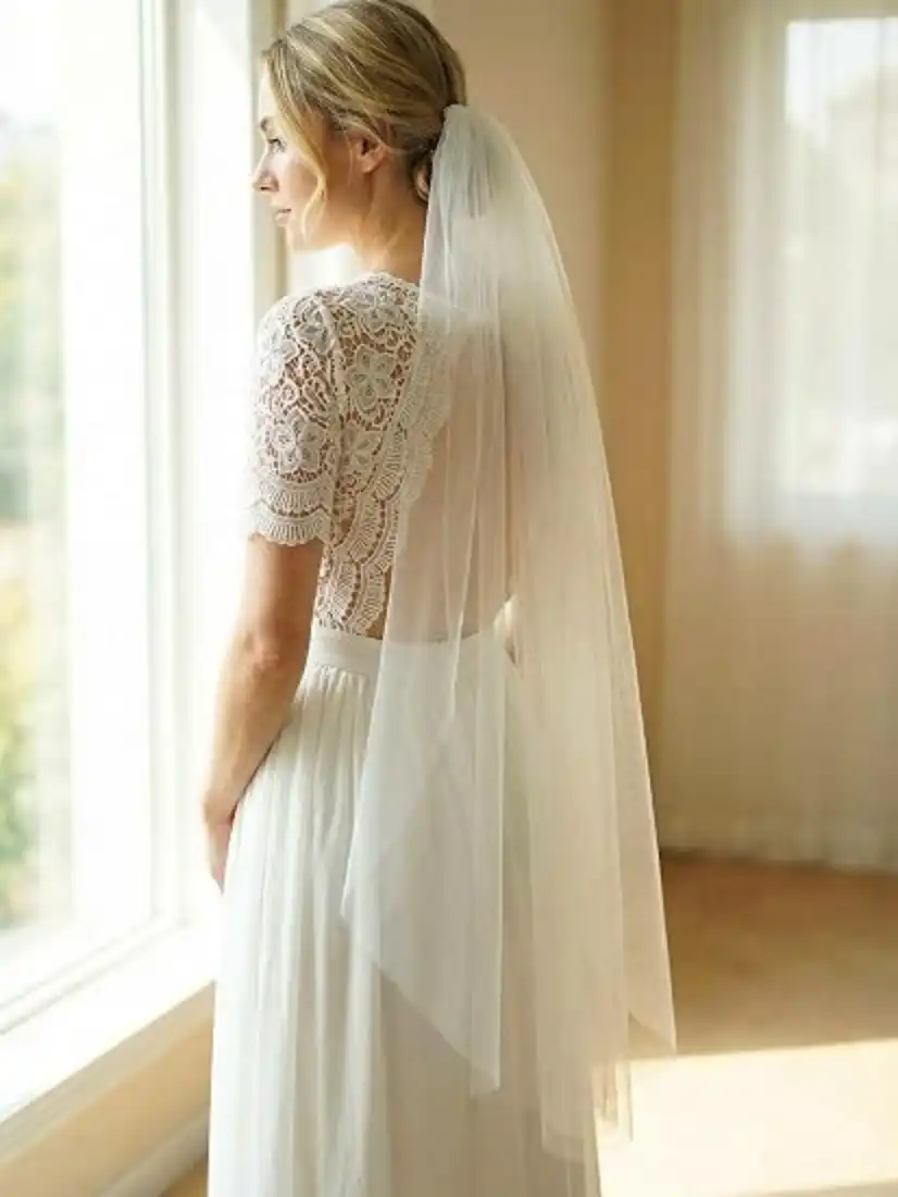 Fingertip Wedding Veils White 1 Tier Bridal Veil for Brides and Women