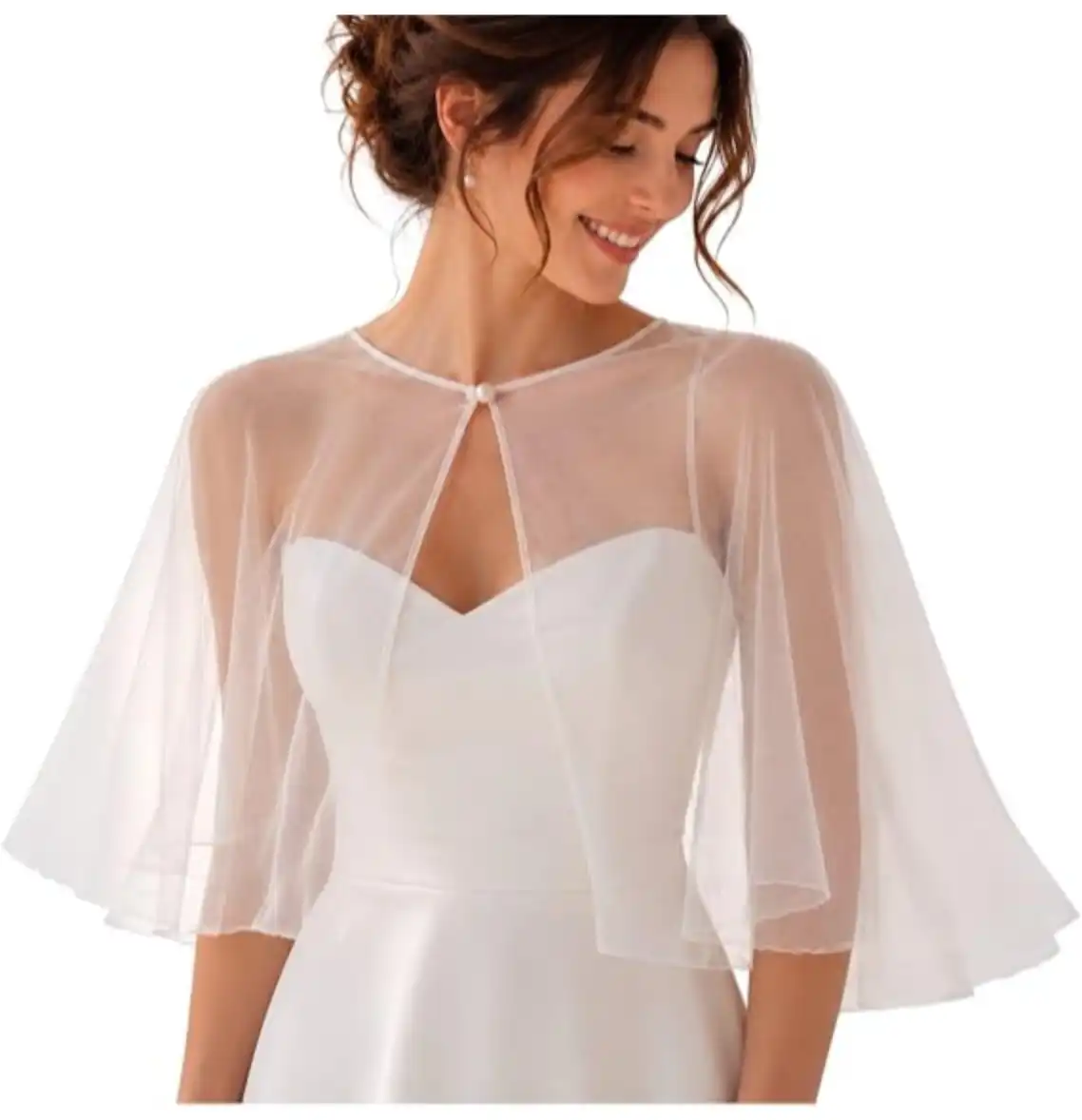Wedding Cape for Bride, Bridal Capelet, Sheer Bridal Shawl, Ivory Tulle Cape