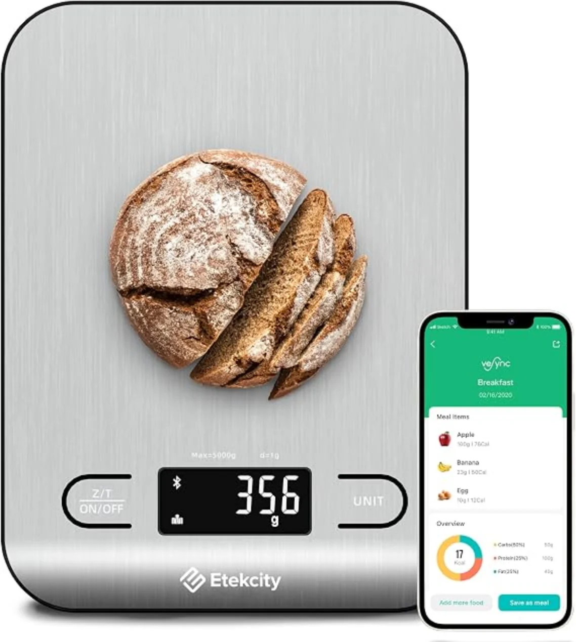 Etekcity Smart Food Nutrition Scale Digital Grams Ounces 304 Stainless Steel