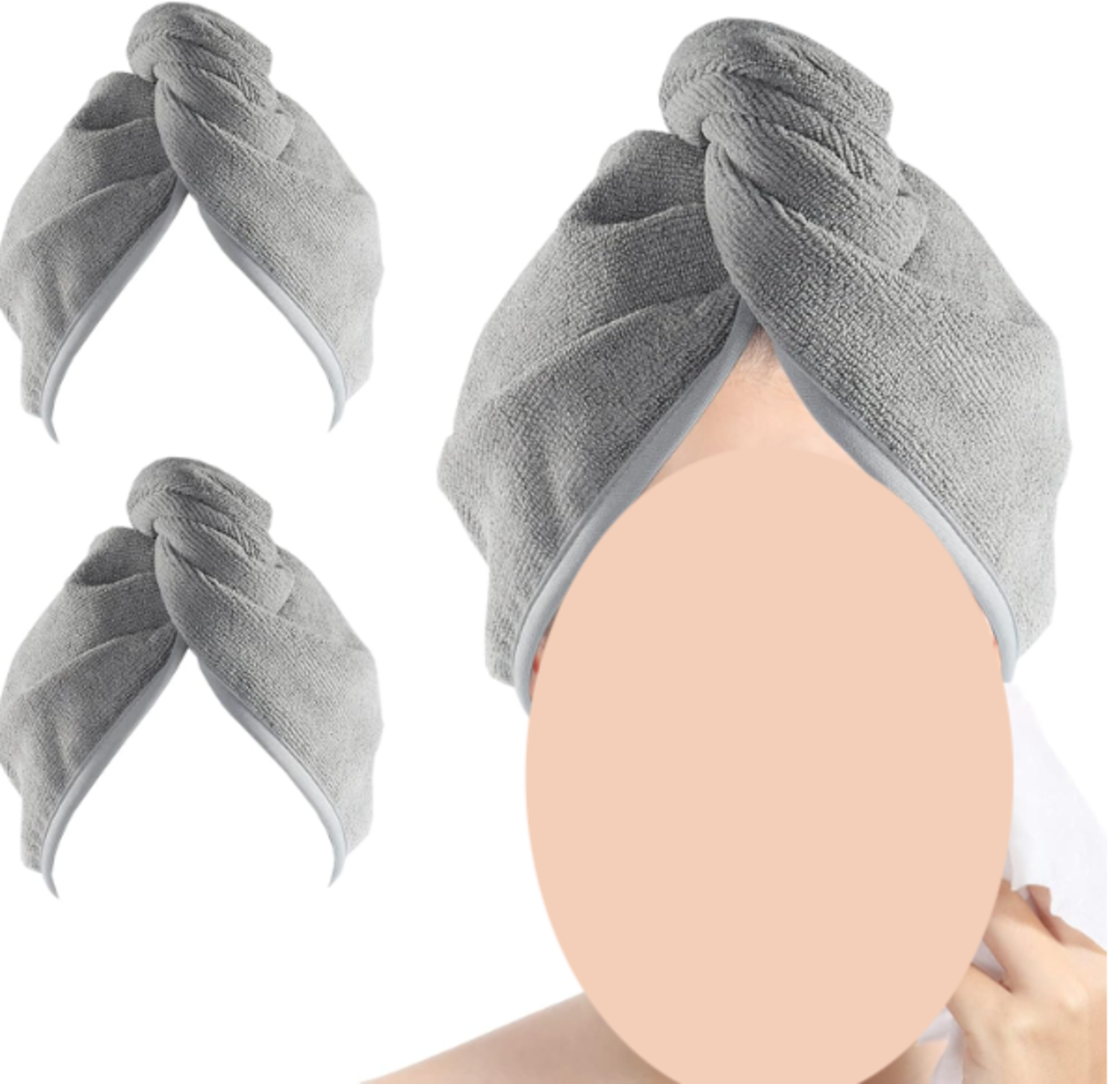 YoulerTex Microfiber Hair Towel Wrap 2 Pcs 10x26 Gray