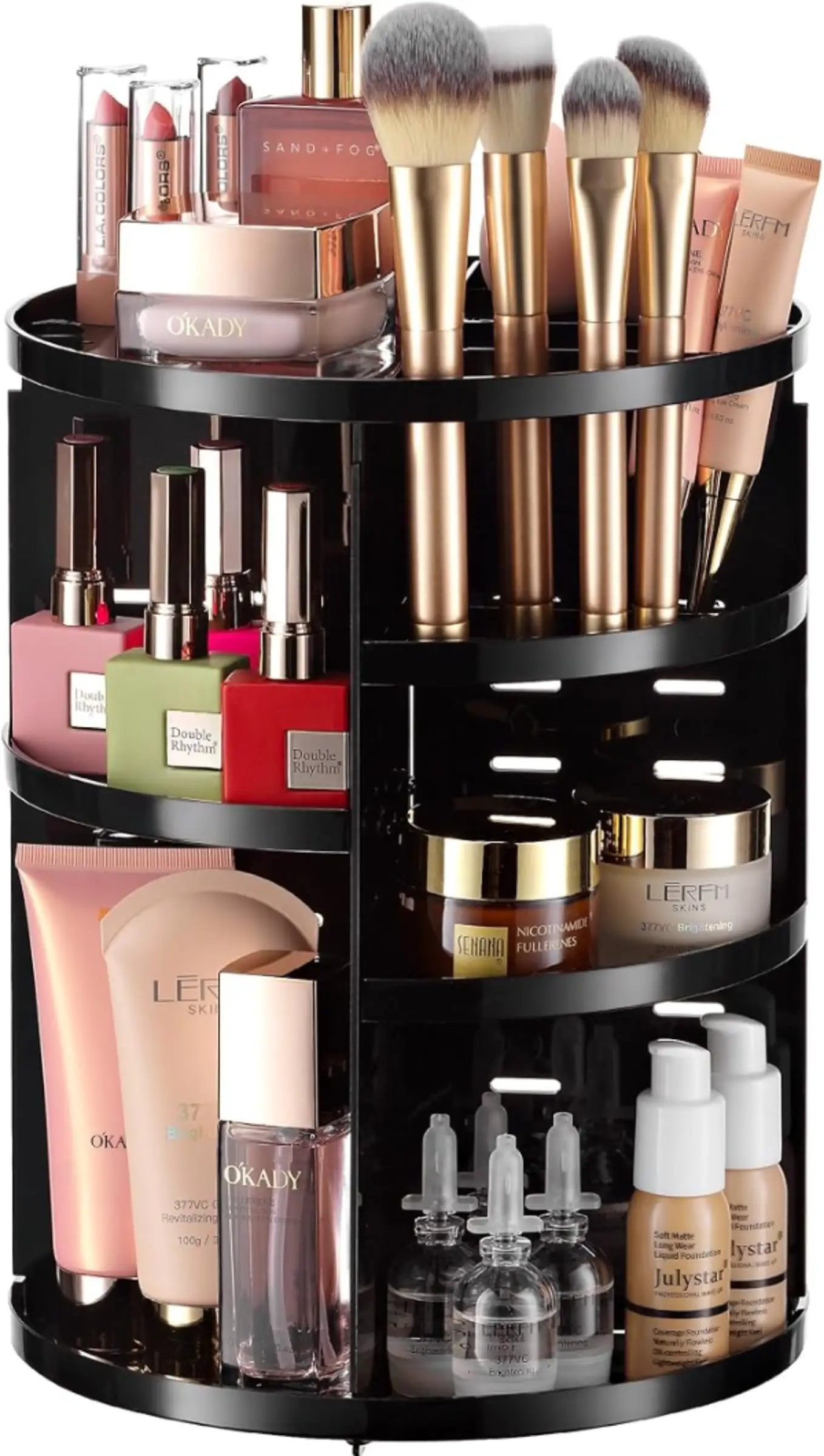 Masirs 360 Rotating Makeup Organizer Countertop Adjustable Black
