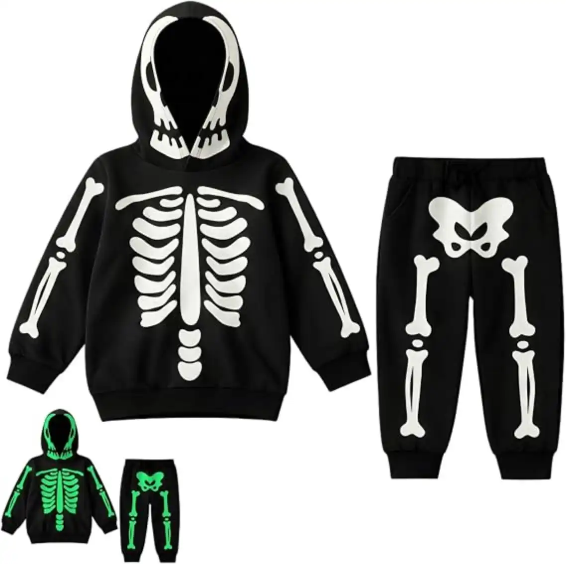 Toddler Boys Girls Glow in the Dark Skeleton Hoodie Sweatsuit Set