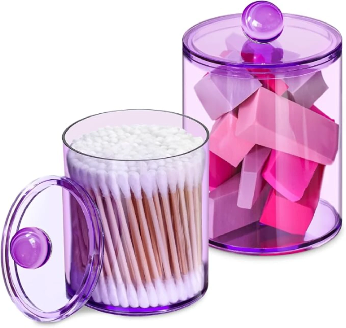 XIPENGKEJI 2 Pcs Purple Acrylic Qtip and Cotton Ball Holder Jars