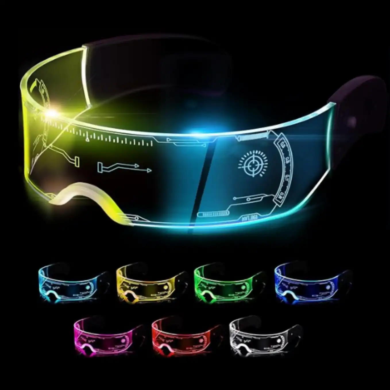 Led Visor Glasses Light Up 7 Colors Cyberpunk Glasses for Party Bar Adults