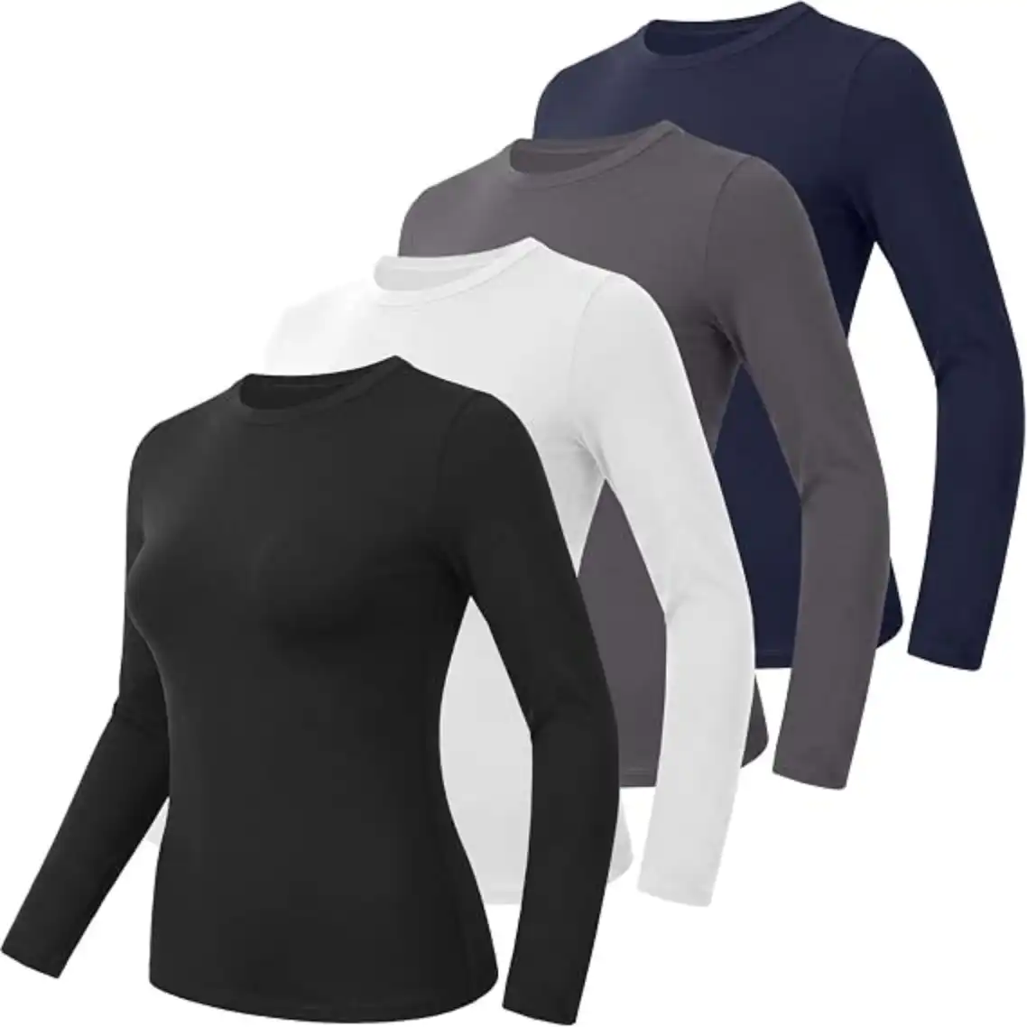 GAYHAY 4 Pack Women's Long Sleeve Shirts Slim Fit Basic Tees Workout Tops