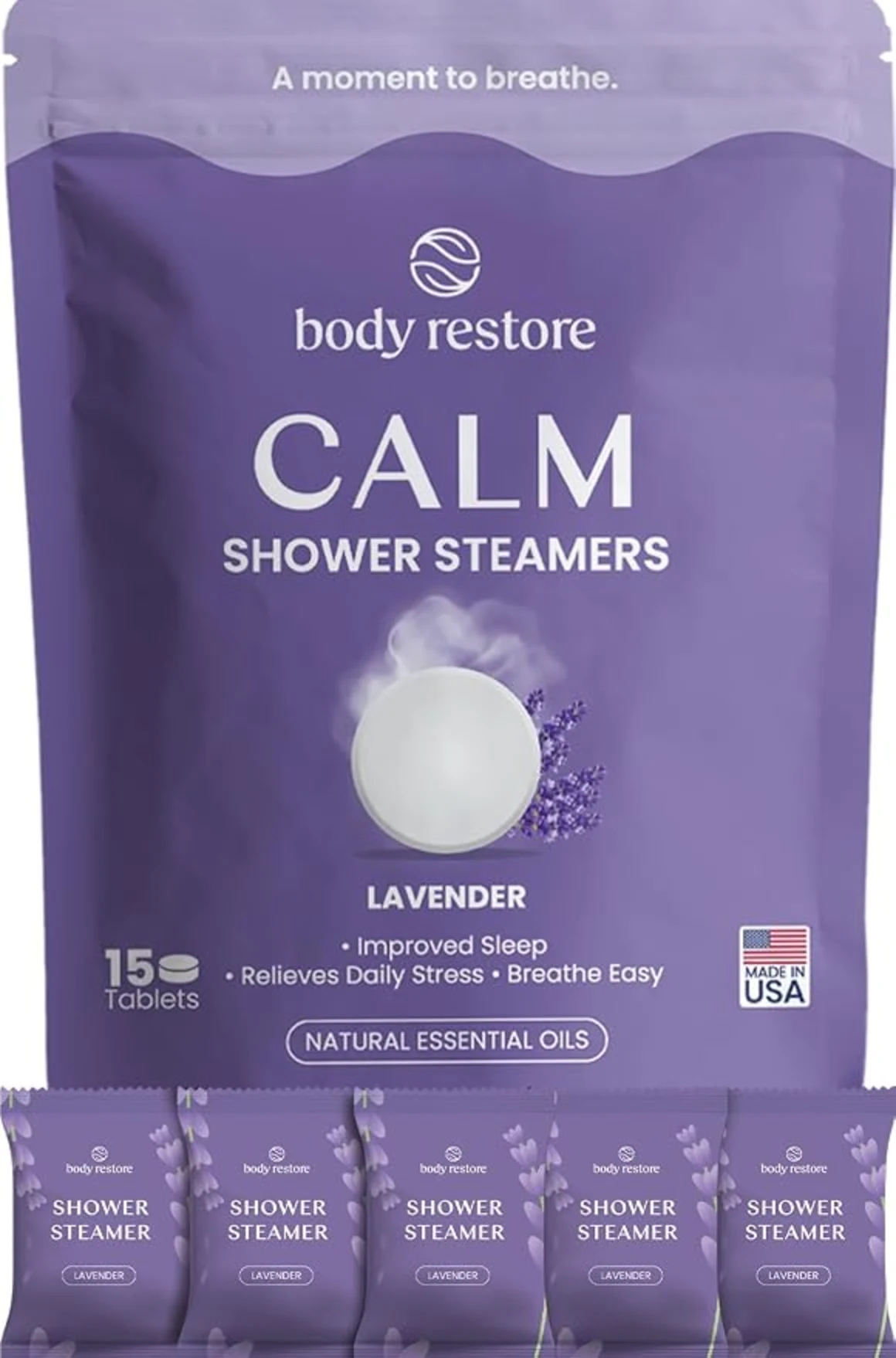 BodyRestore Shower Steamers Aromatherapy Calm 15 Pack with Lavender Essential Oil