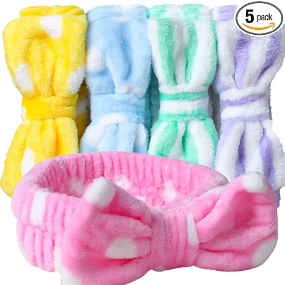 Teenitor 5pcs Makeup Headband with Removable Bow for Skincare and Spa