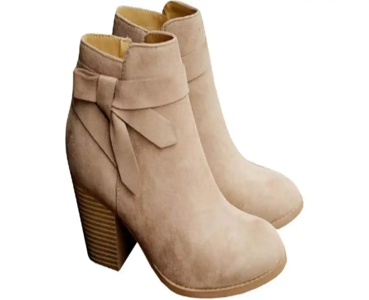 PiePieBuy Women's Tie Knot Chelsea Pump Ankle Boots Closed Toe Stacked Heel Booties Shoes