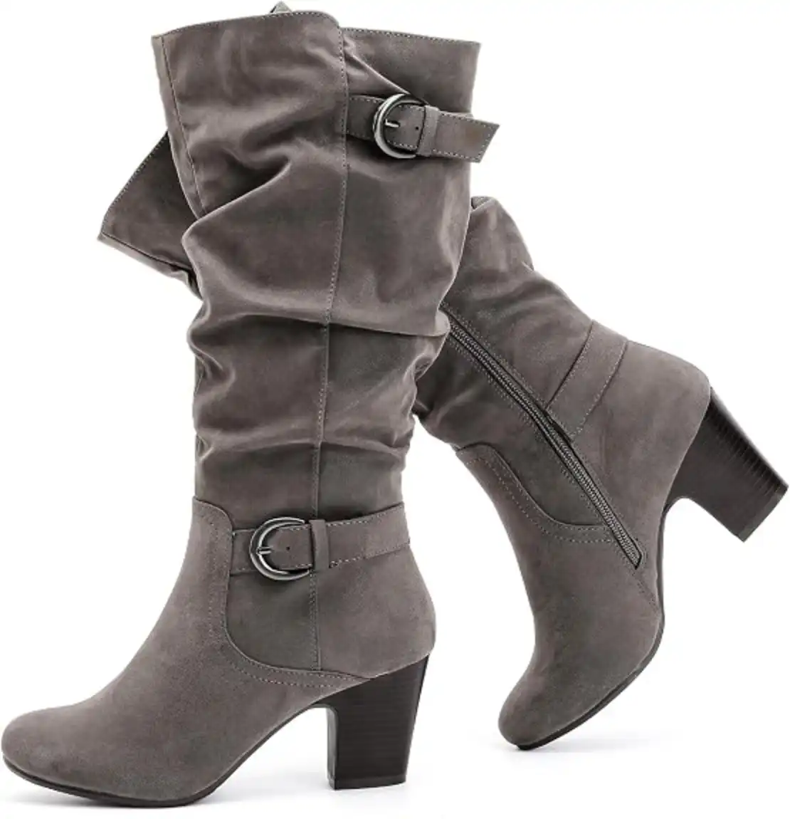 Ruiee Womens Knee High Boots Slouchy Heeled Boot Chunky Heel Faux Leather