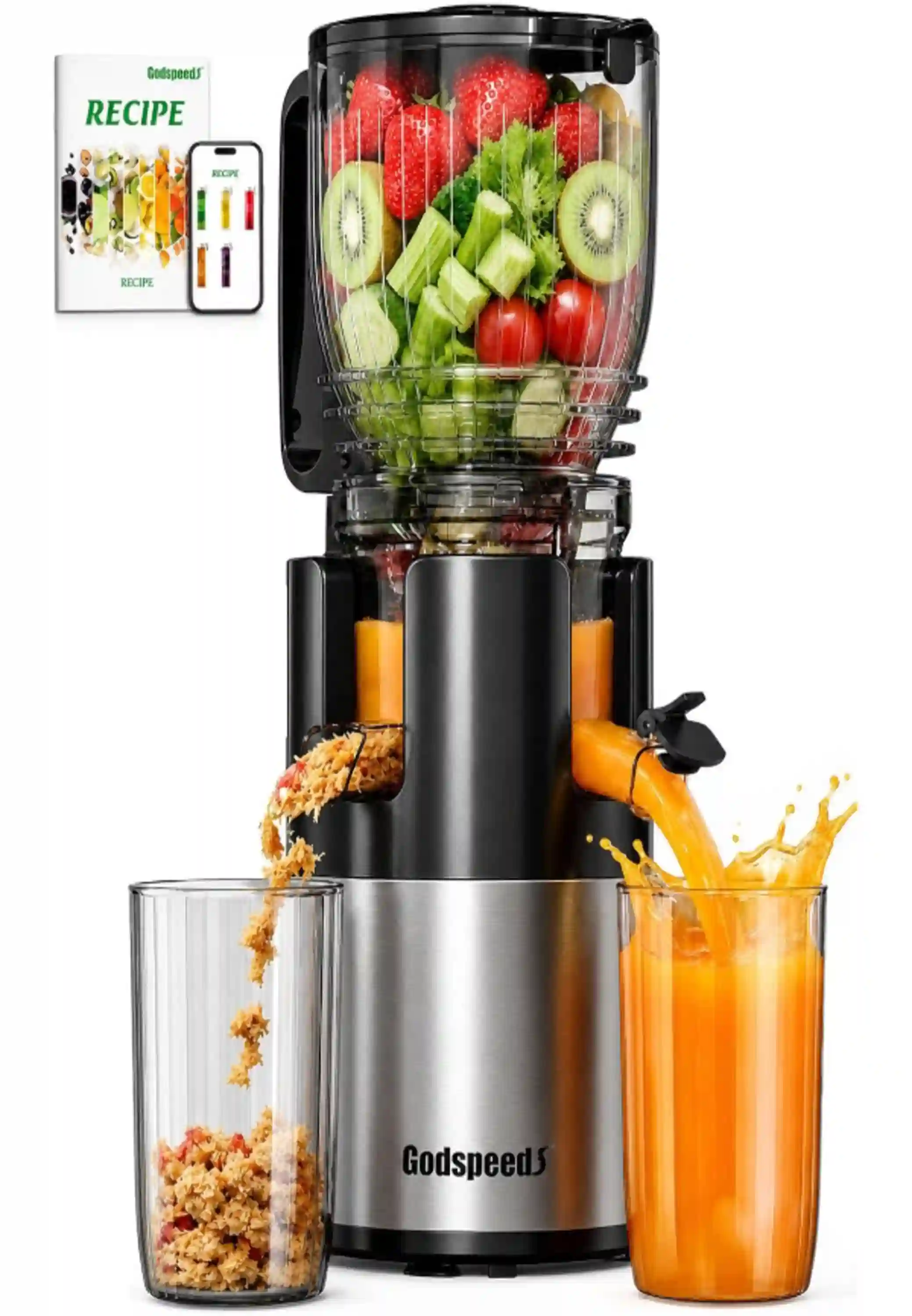 Godspeeds Juicer Machines, 6 Wide Feed Chute Cold Press Juicer
