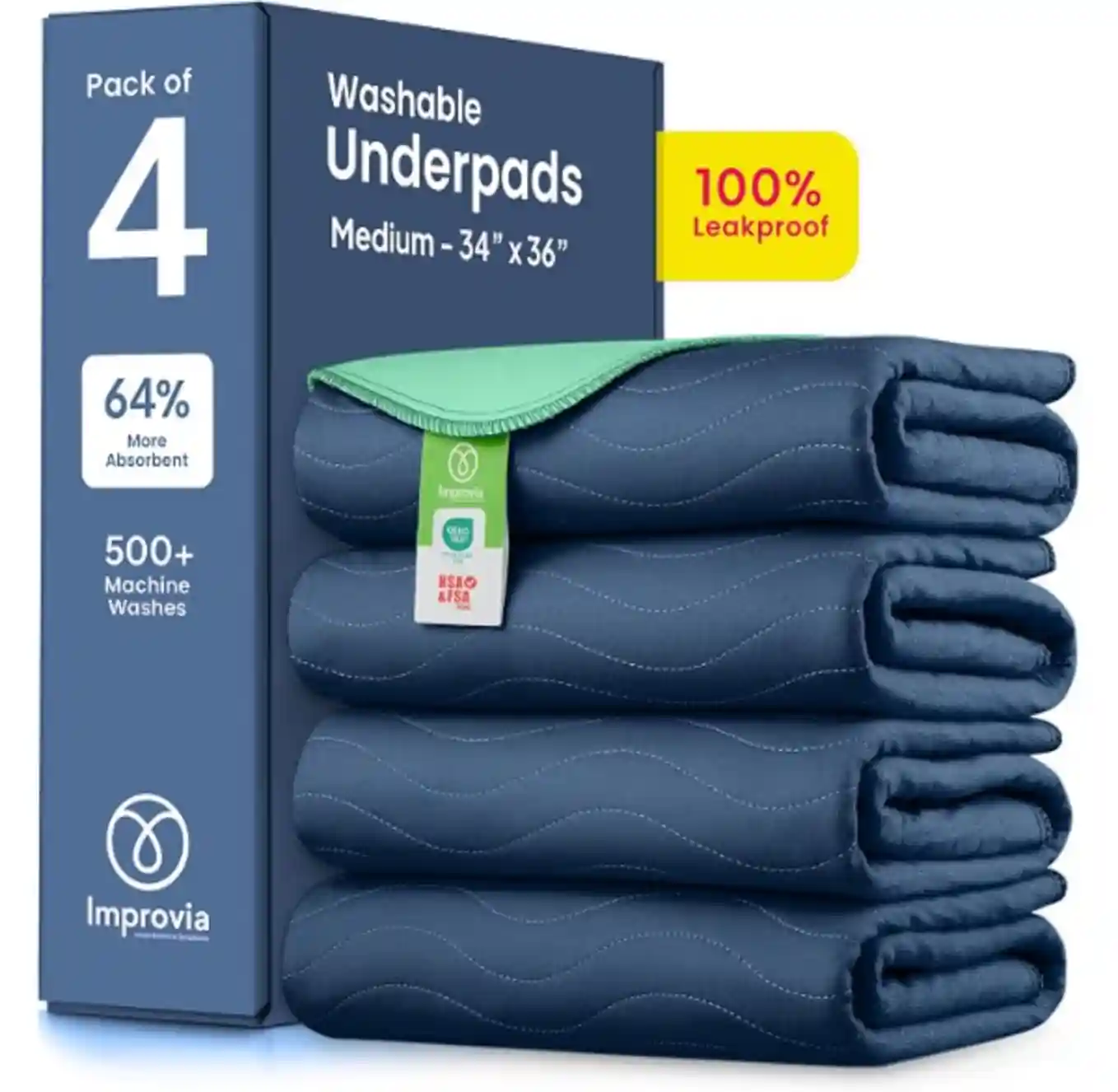 IMPROVIA Washable Underpads Heavy Absorbency Reusable Incontinence Pads 34x36 Pack of 4