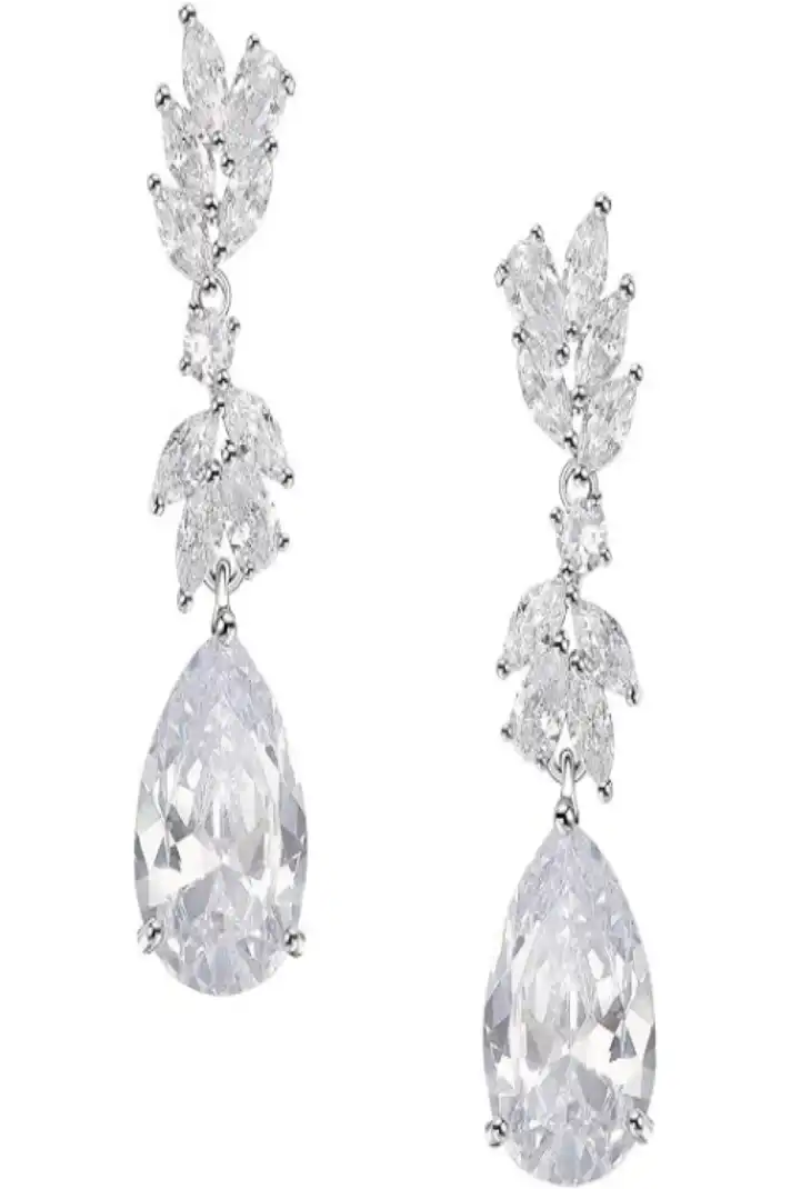 SWEETV Marquise Wedding Drop Earrings for Brides Bridesmaids Teardrop Crystal Cubic Zirconia Prom Jewelry