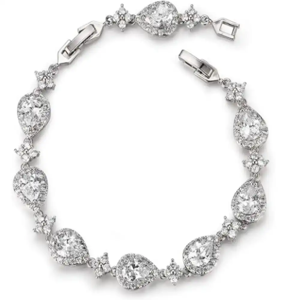 SWEETV Wedding Teardrop Bracelets for Brides Bridesmaids Crystal Cubic Zirconia Bridal Tennis Bracelet