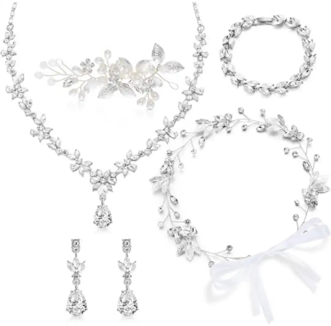 GZWHD Wedding Jewelry Sets for Bride Bridesmaid Cubic Zirconia Sapphire Jewelry