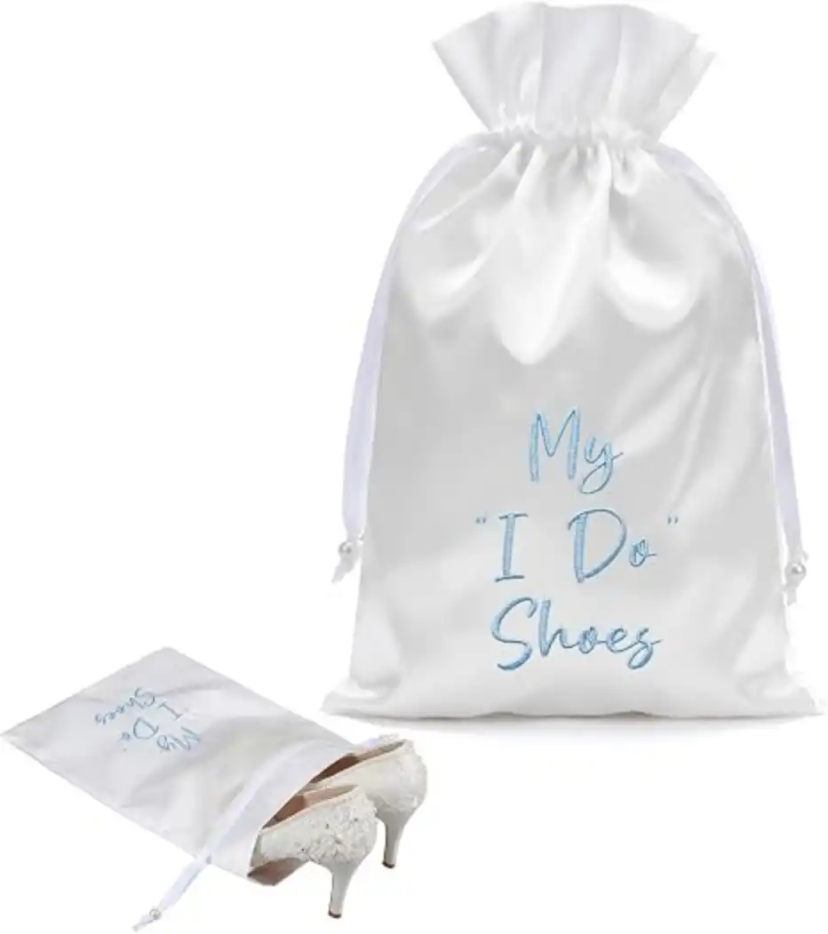 Bride Shoe Bag Eleven By Nine Inch My I Do Shoes Satin Drawstring Pouch