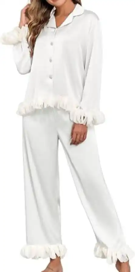 Brosloth Womens Silk Pajamas Set Long Sleeve Satin Button Up Sleepwear Two Piece Lounge Set