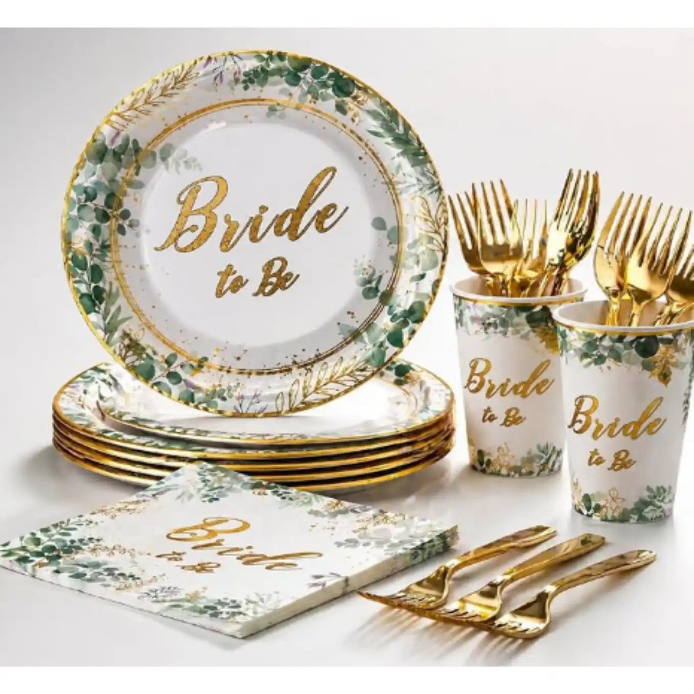 Sage Green Bridal Shower Plates Napkins Kit Bachelorette Party Decor 24 Guests