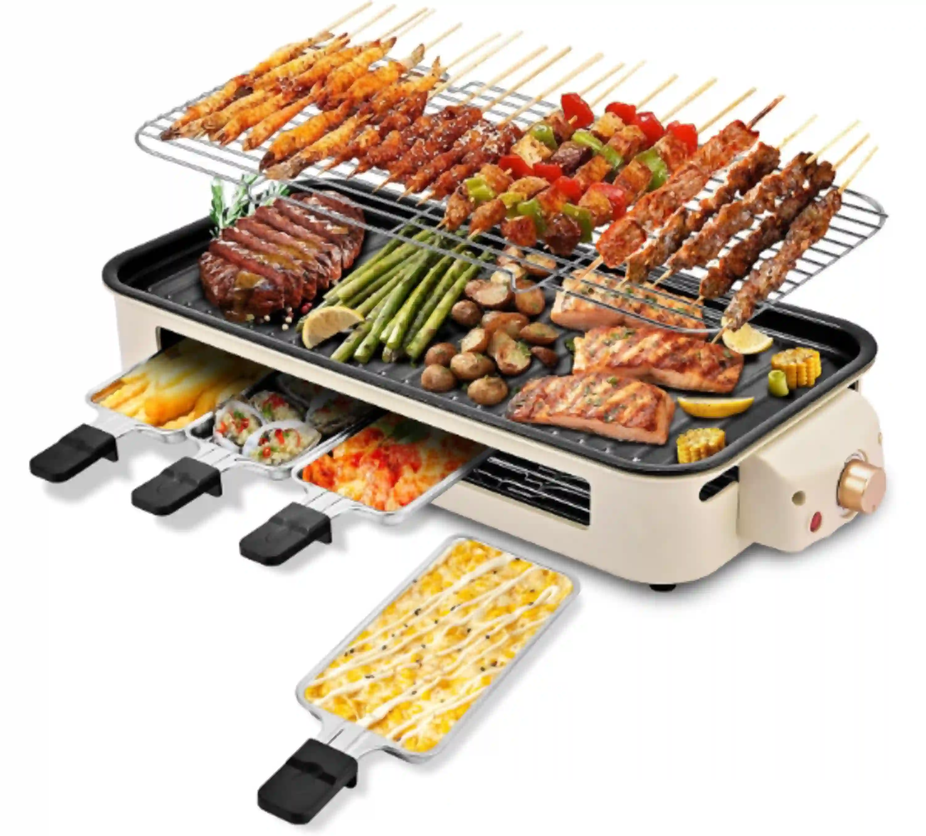 Pukomc 2 in 1 Electric Indoor Smokeless Grill and Raclette Party Tabletop Cooker