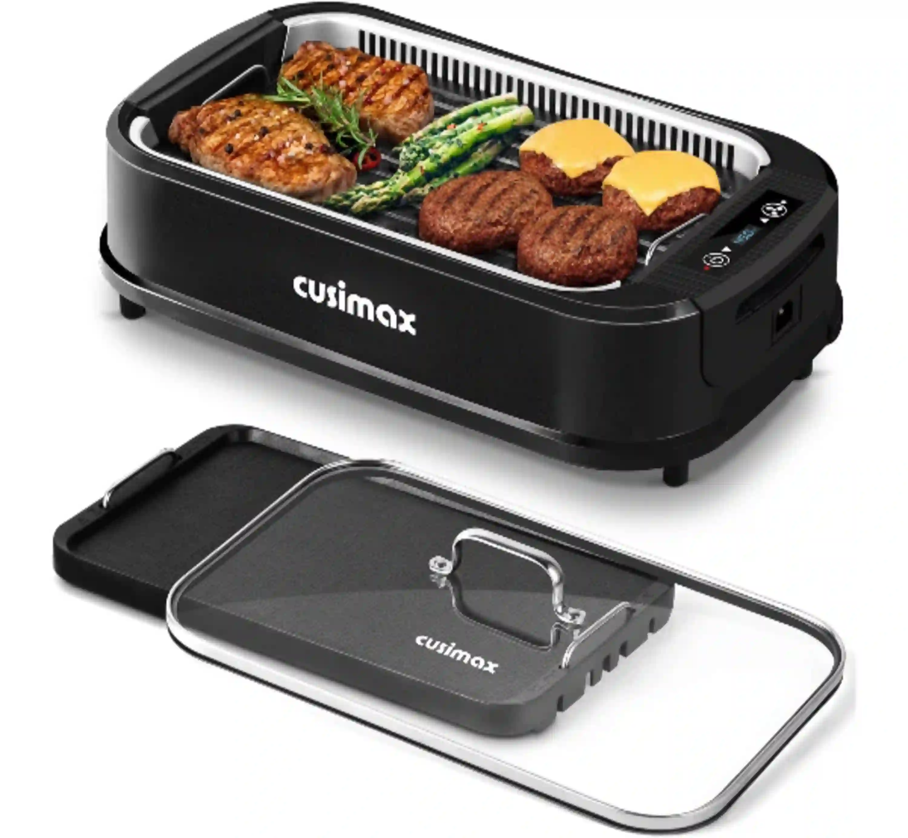 CUSIMAX Smokeless Electric Indoor Grill and Griddle with Smart LED Display