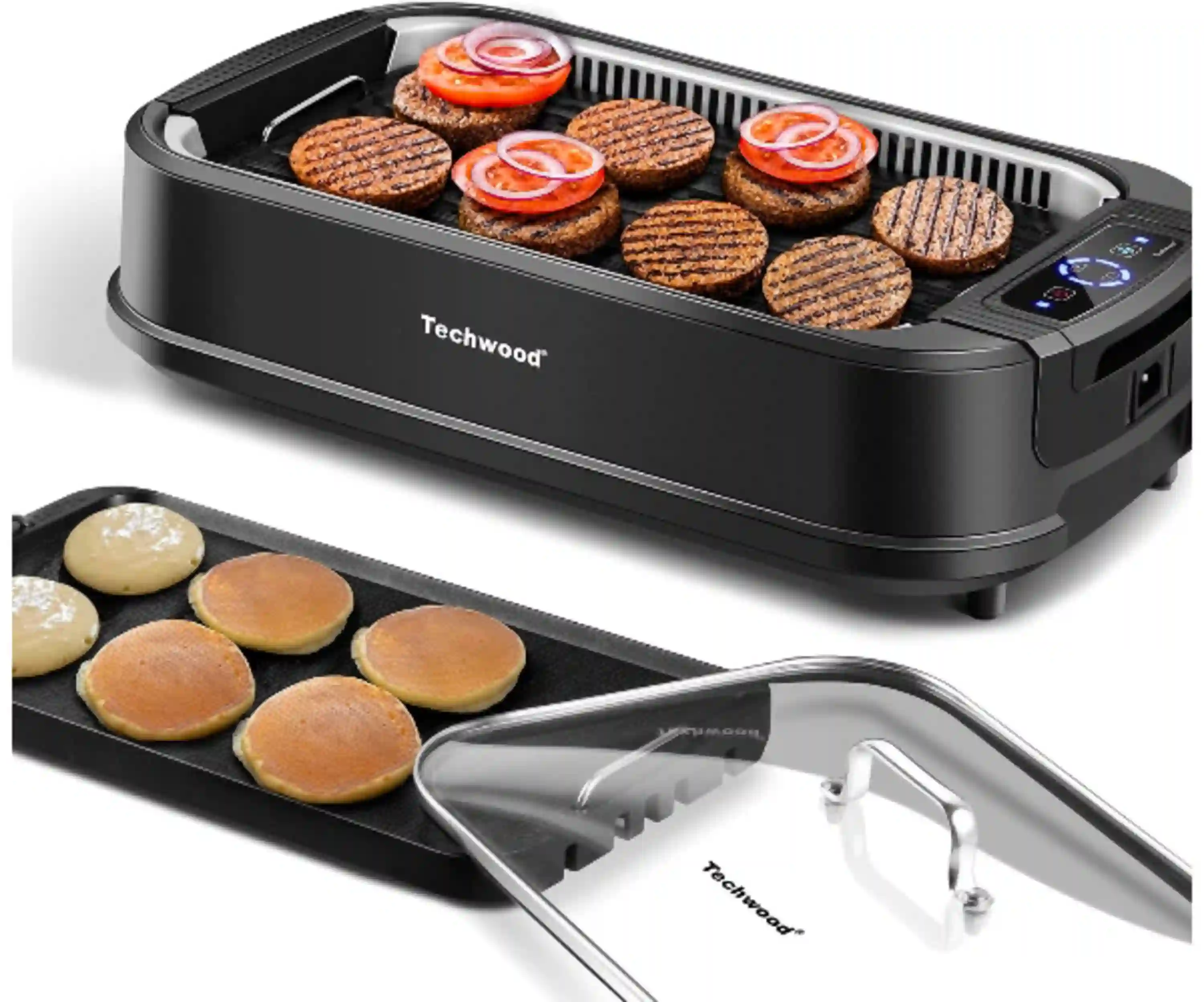 Techwood 1500W Electric Indoor Smokeless Grill with Tempered Glass Lid