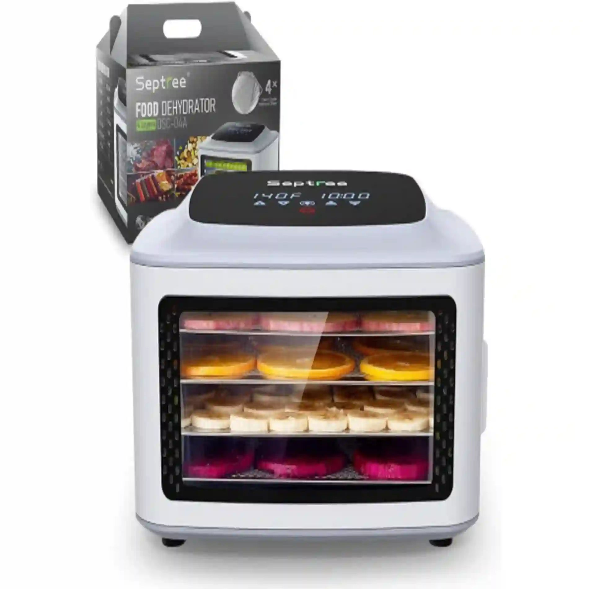 Septree Compact Food Dehydrator Machine with 4 Stainless Steel Trays and High Heat Controls