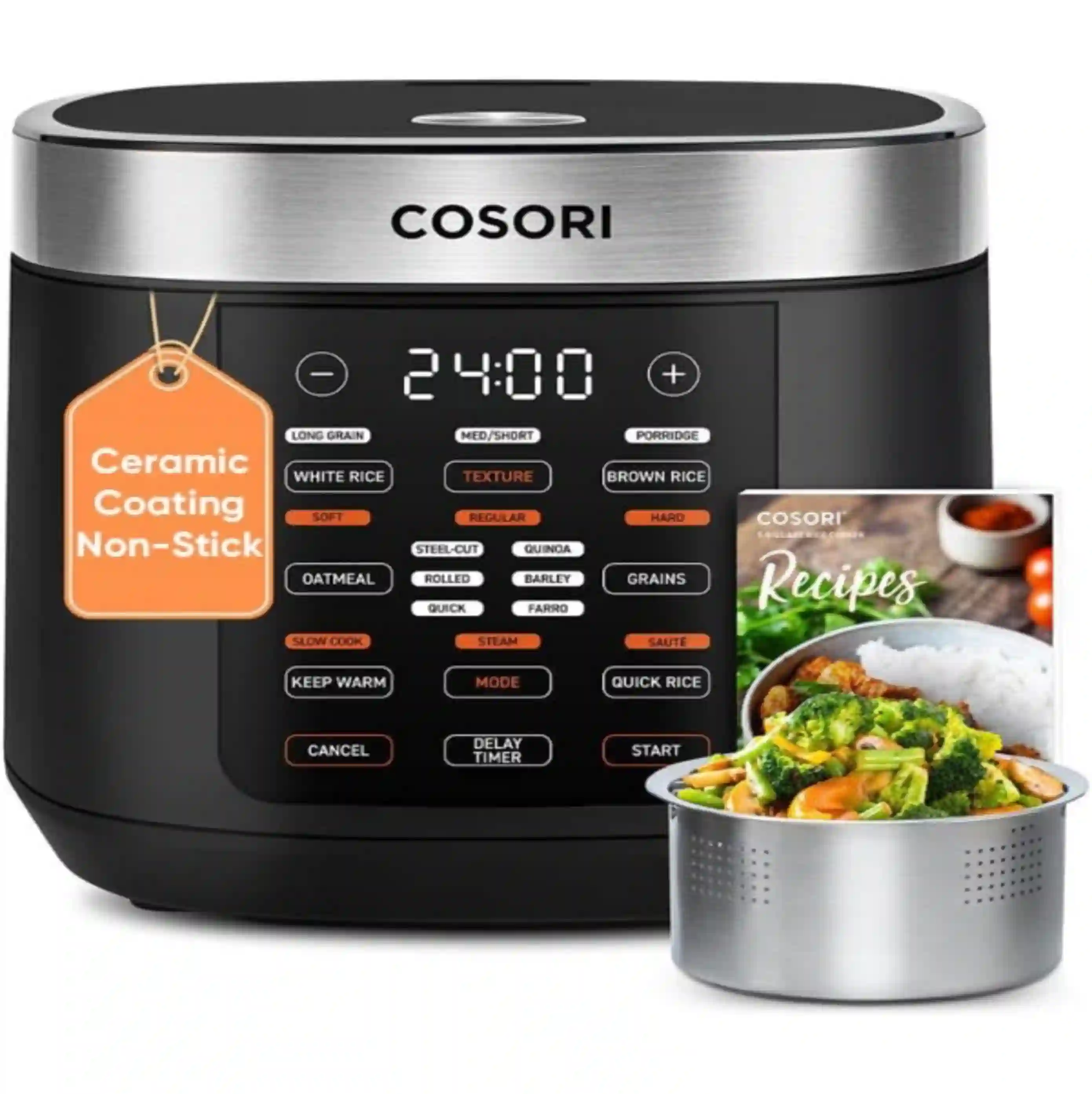 Cosori Rice Cooker 10 Cup Fuzzy Logic Ceramic Pot Multicooker