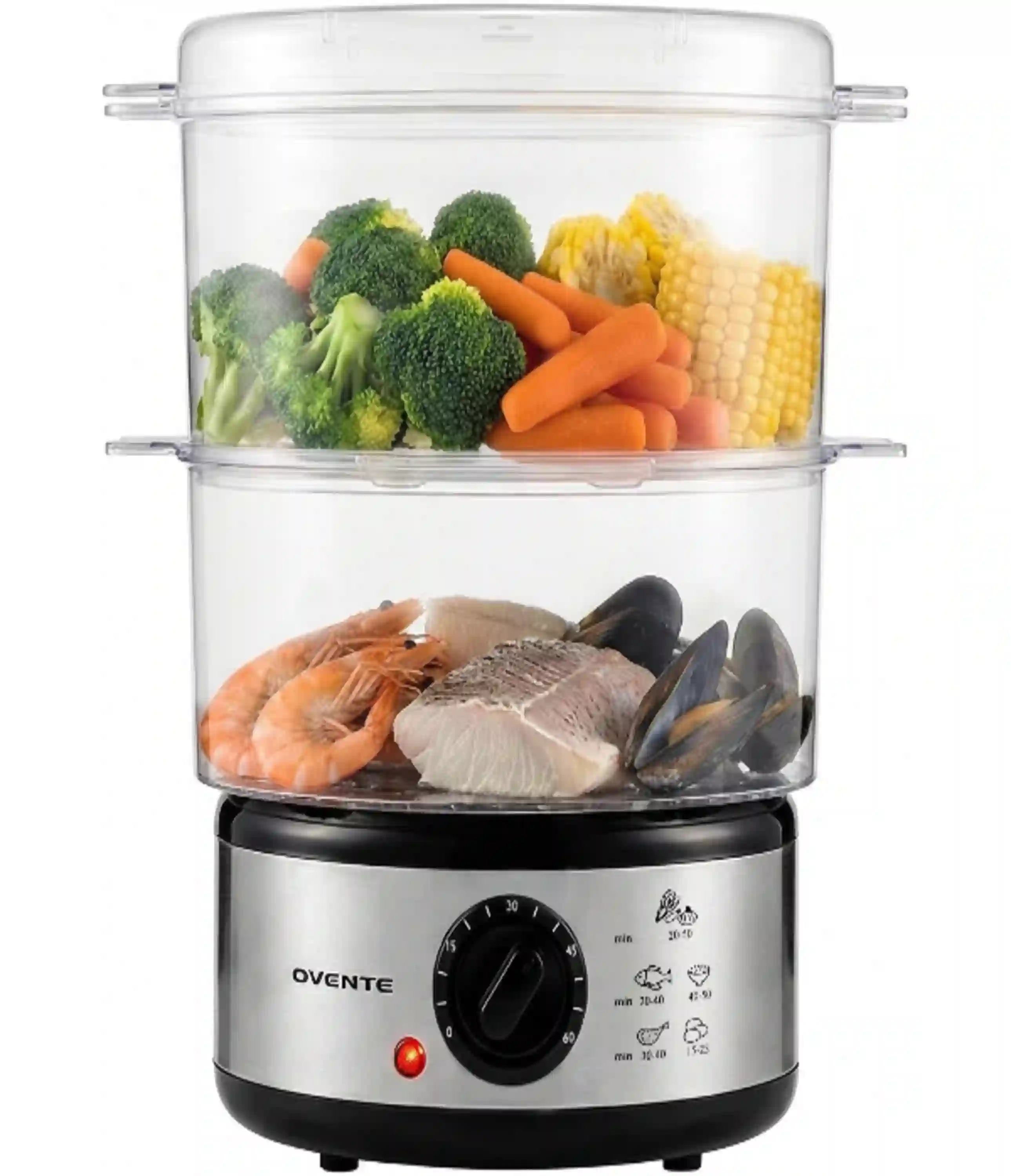OVENTE 2-Tier 5 Qt Stainless Steel Electric Food Steamer FS62S