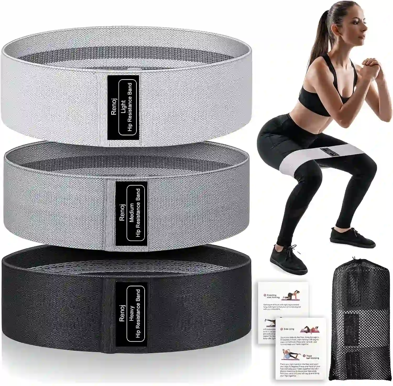 Renoj Resistance Bands 3-Set Professional Fabric Exercise Loop Bands