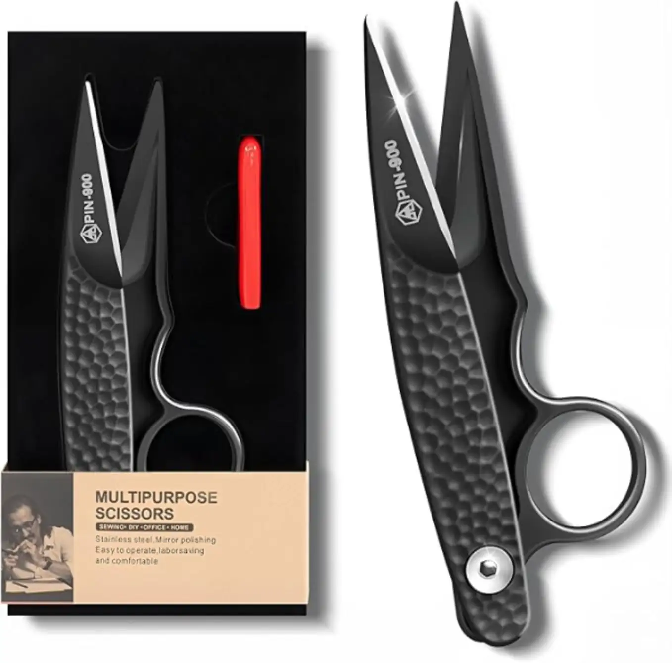 Eptchn Premium Sewing Scissors Sharp Precision Thread Snips with Stainless Steel Blades and Black Hammered Handle: