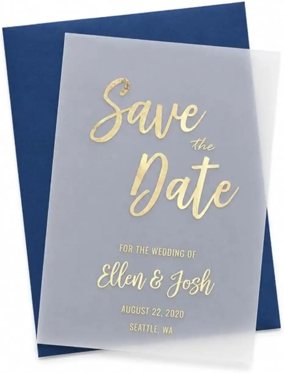 Custom Save the Date Cards for Weddings Translucent Vellum Overlay Foil Announcements