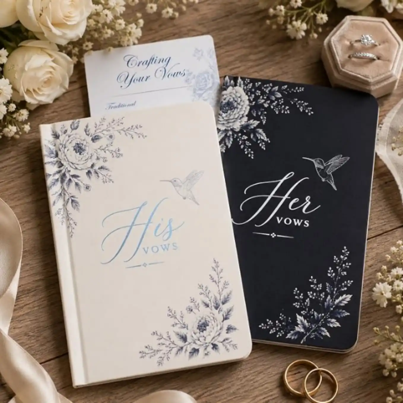 NELXI Vow Books His and Hers Set of 2 Black White Wedding Notebooks with Cards